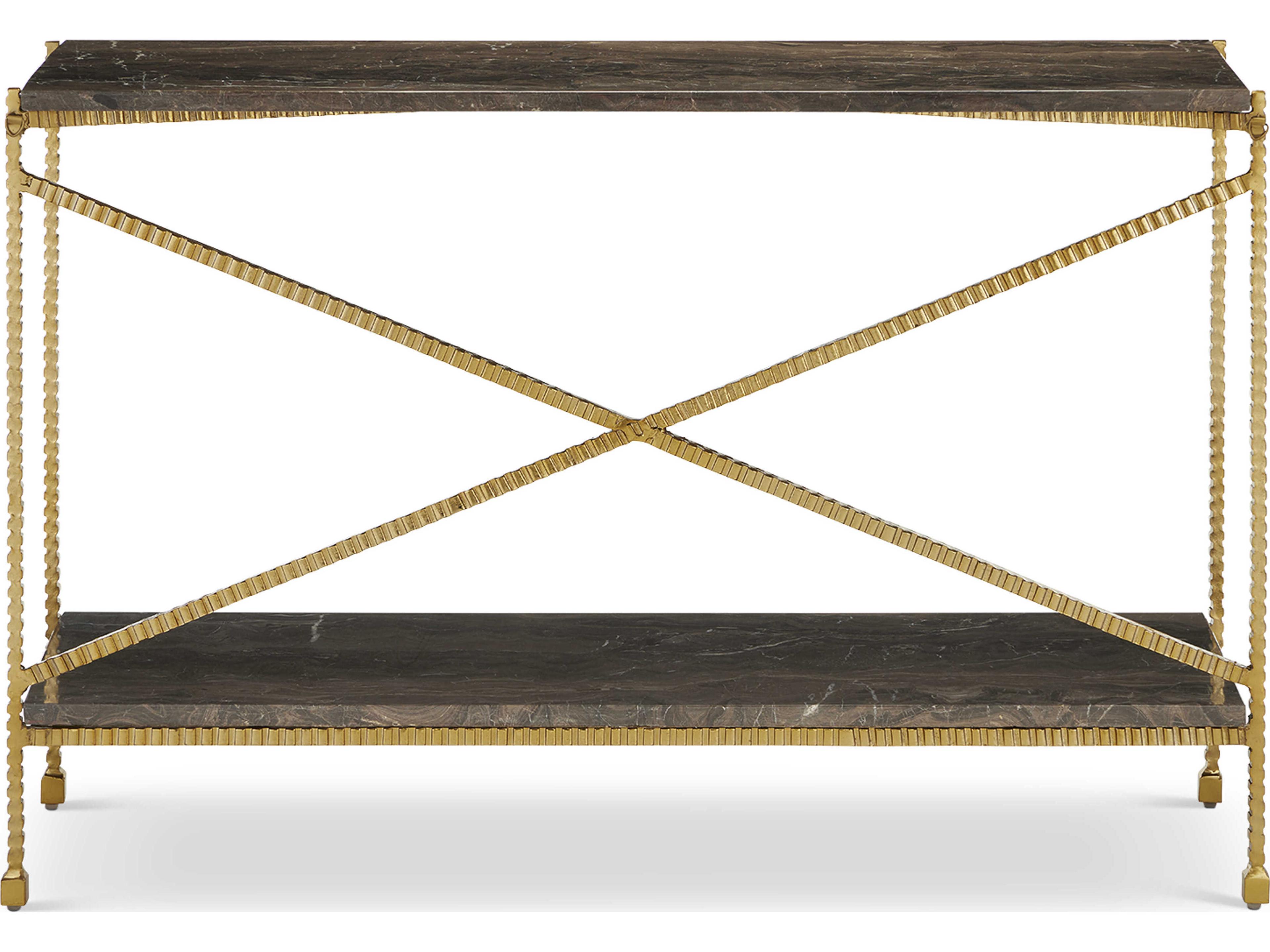 Currey & Company Flying Rectangular Stone Natural Gold Console Table