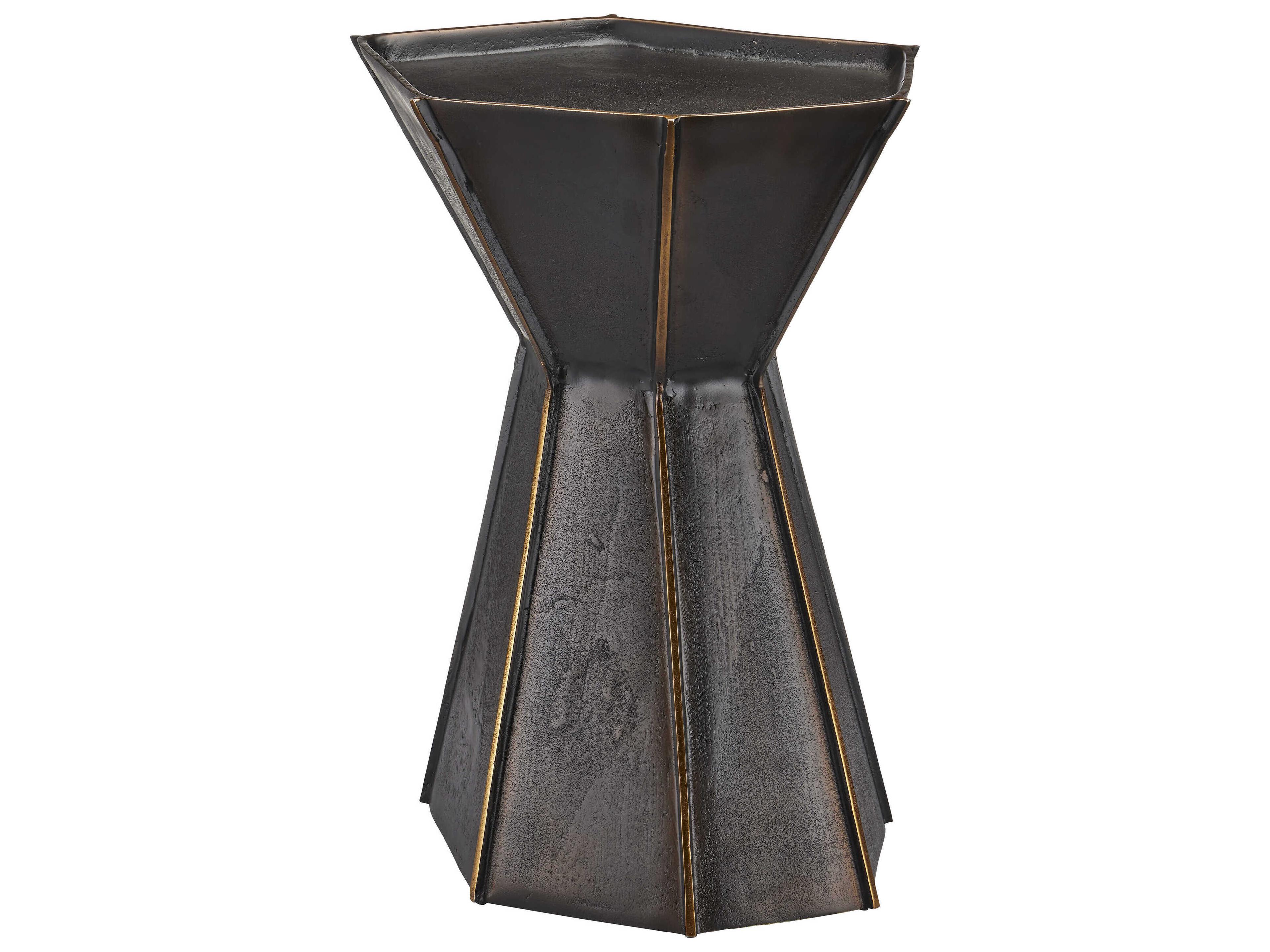 Currey & Company Merola Hexagon Metal Bronze Gold End Table