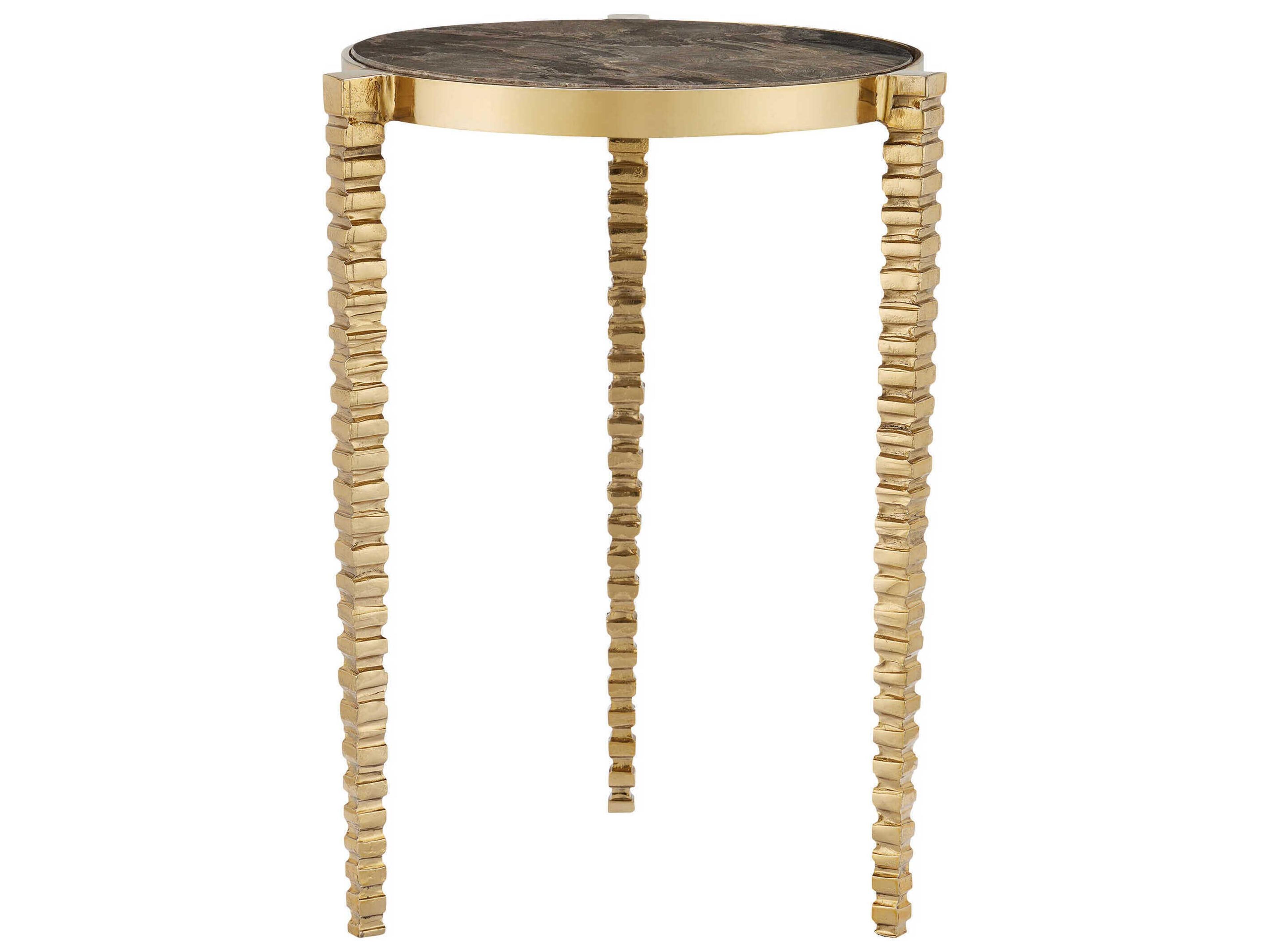 Currey & Company Corrado Round Marble Polished Brass Natural End Table