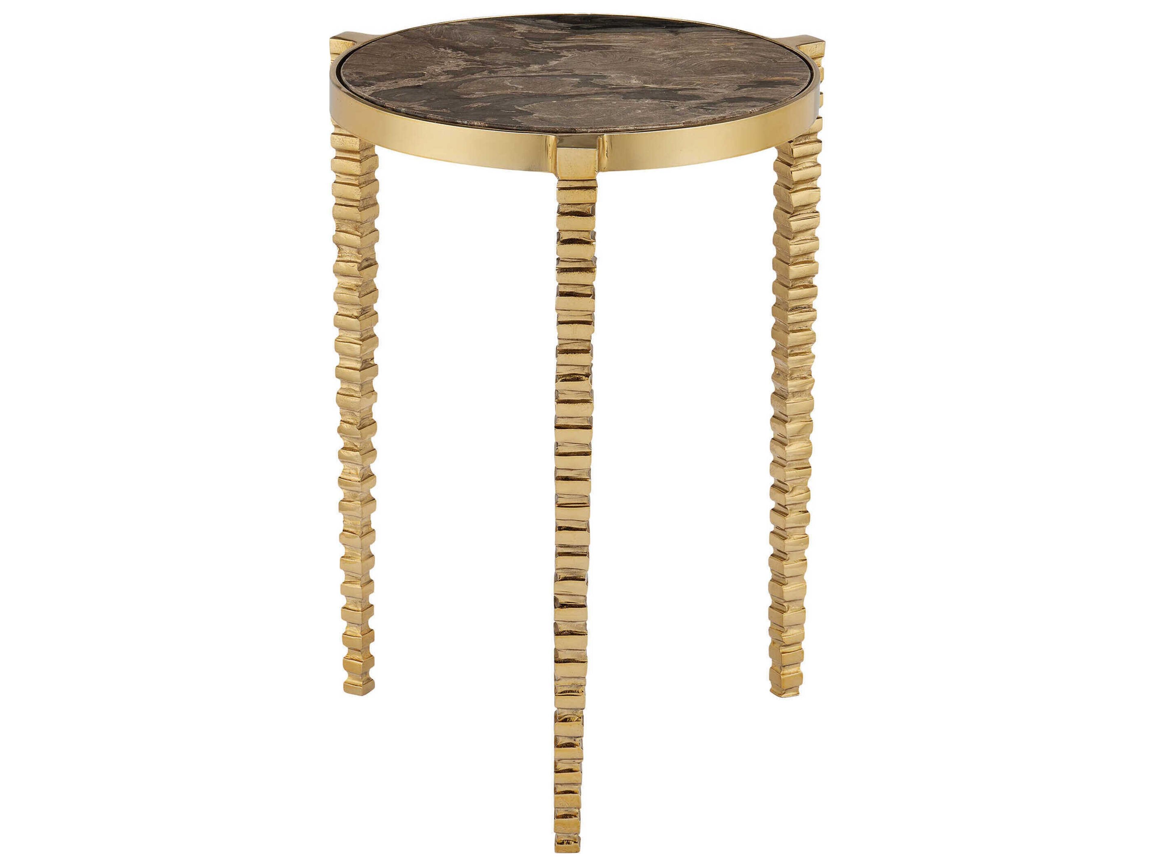 Currey & Company Corrado Round Marble Polished Brass Natural End Table