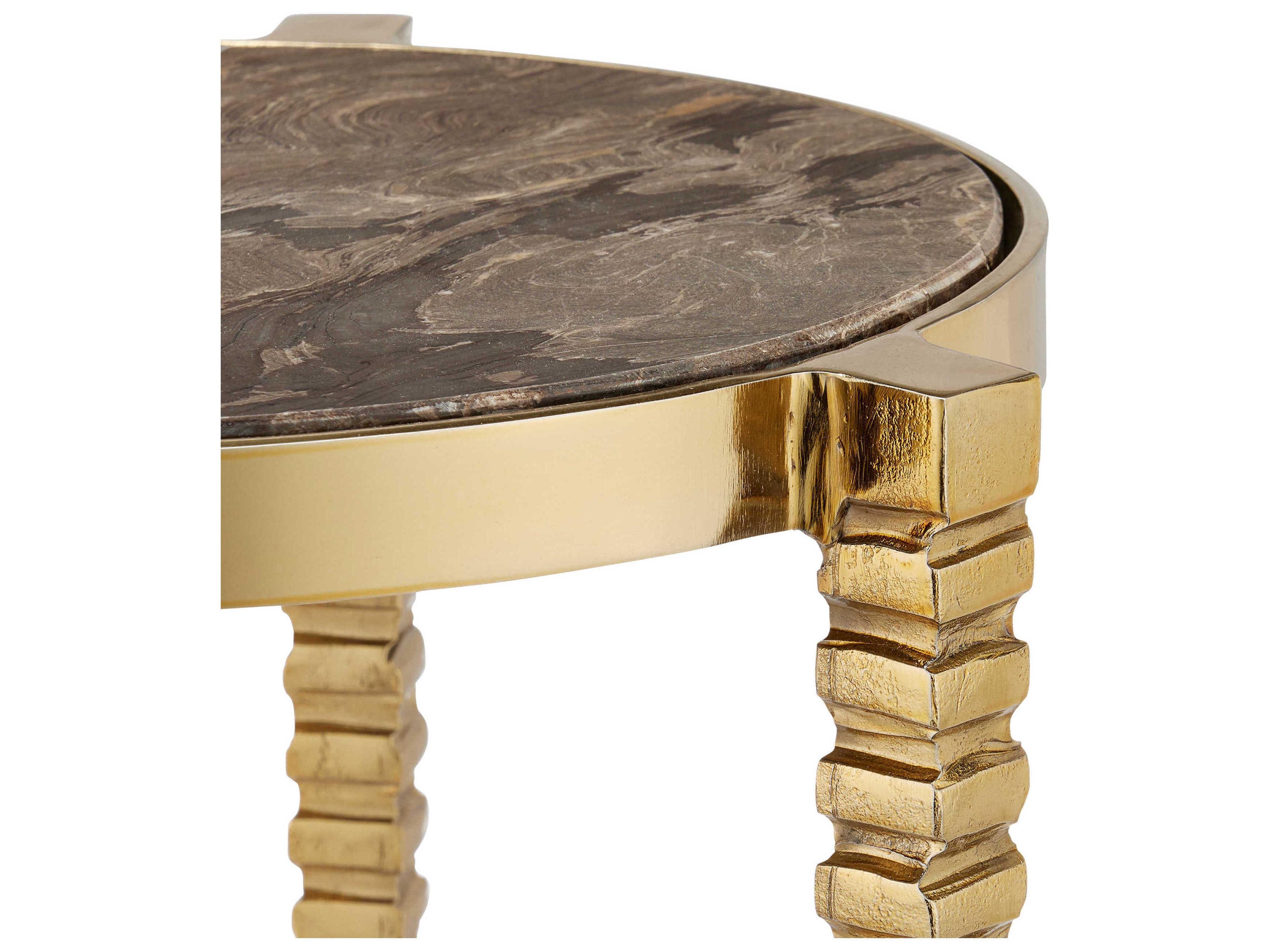 Currey & Company Corrado Round Marble Polished Brass Natural End Table