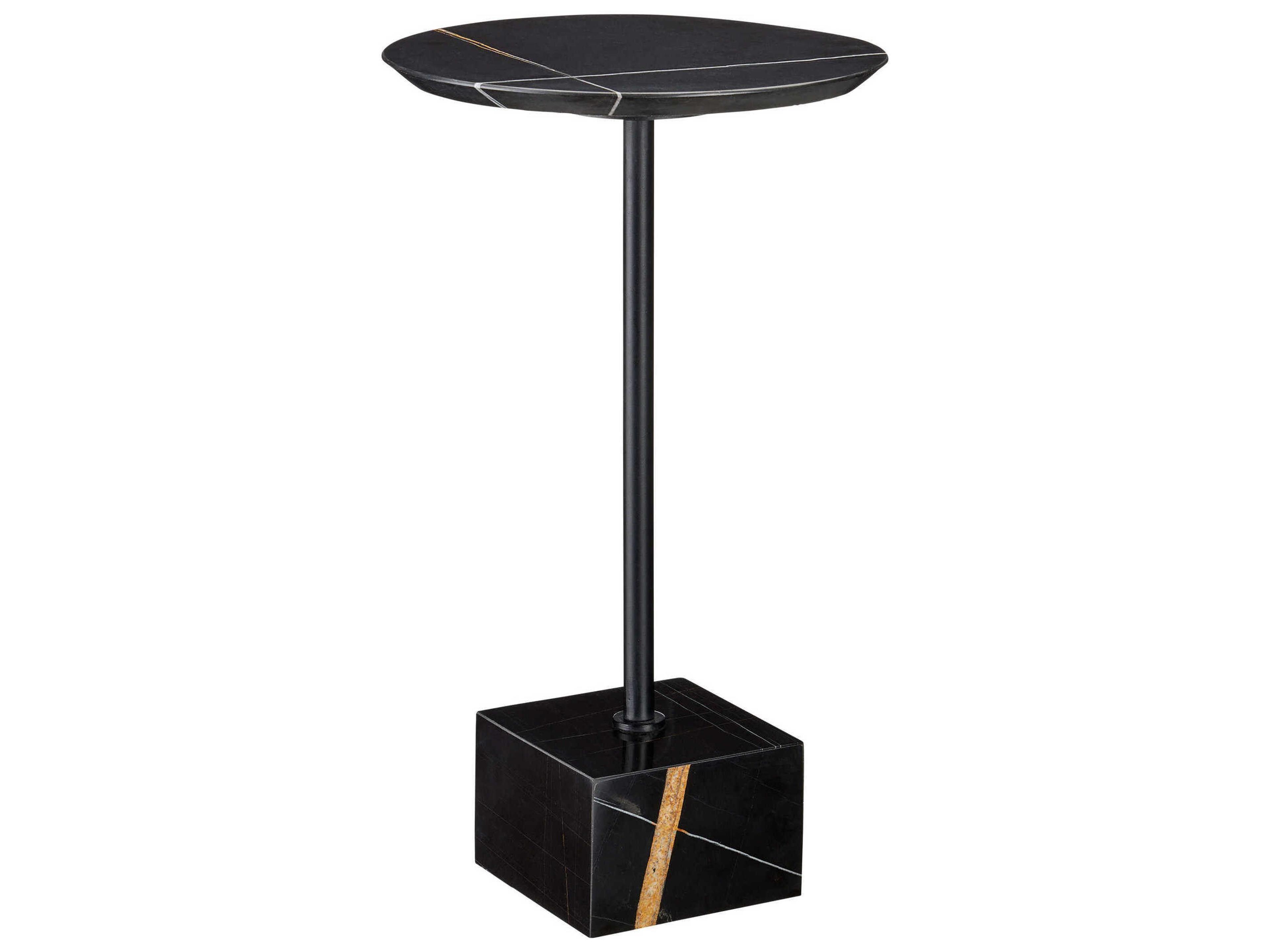 Currey & Company Prado Round Marble Natural Black End Table