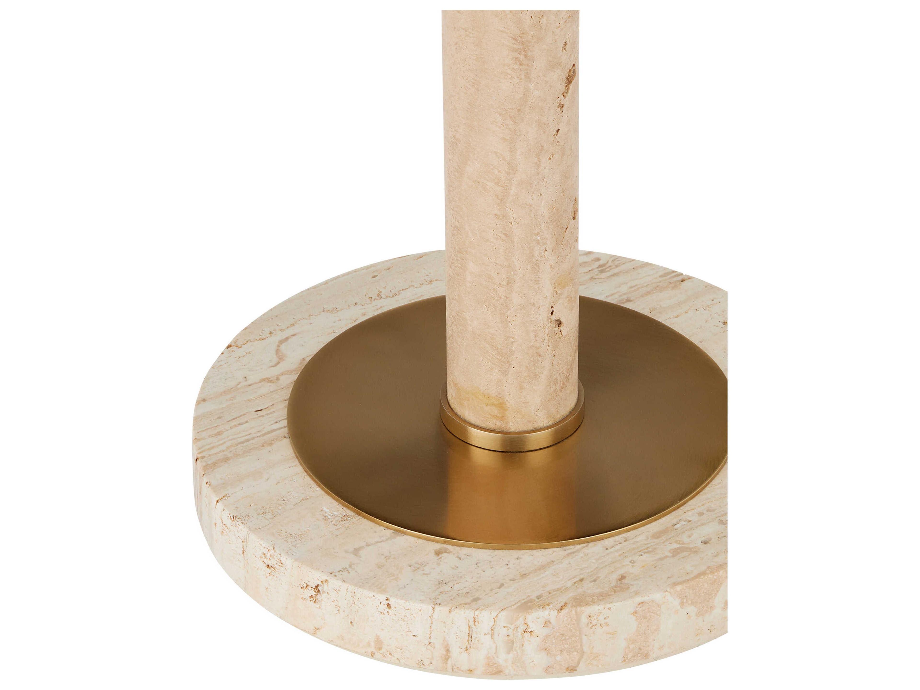 Currey & Company Miles Round Stone Natural Polished Brass End Table