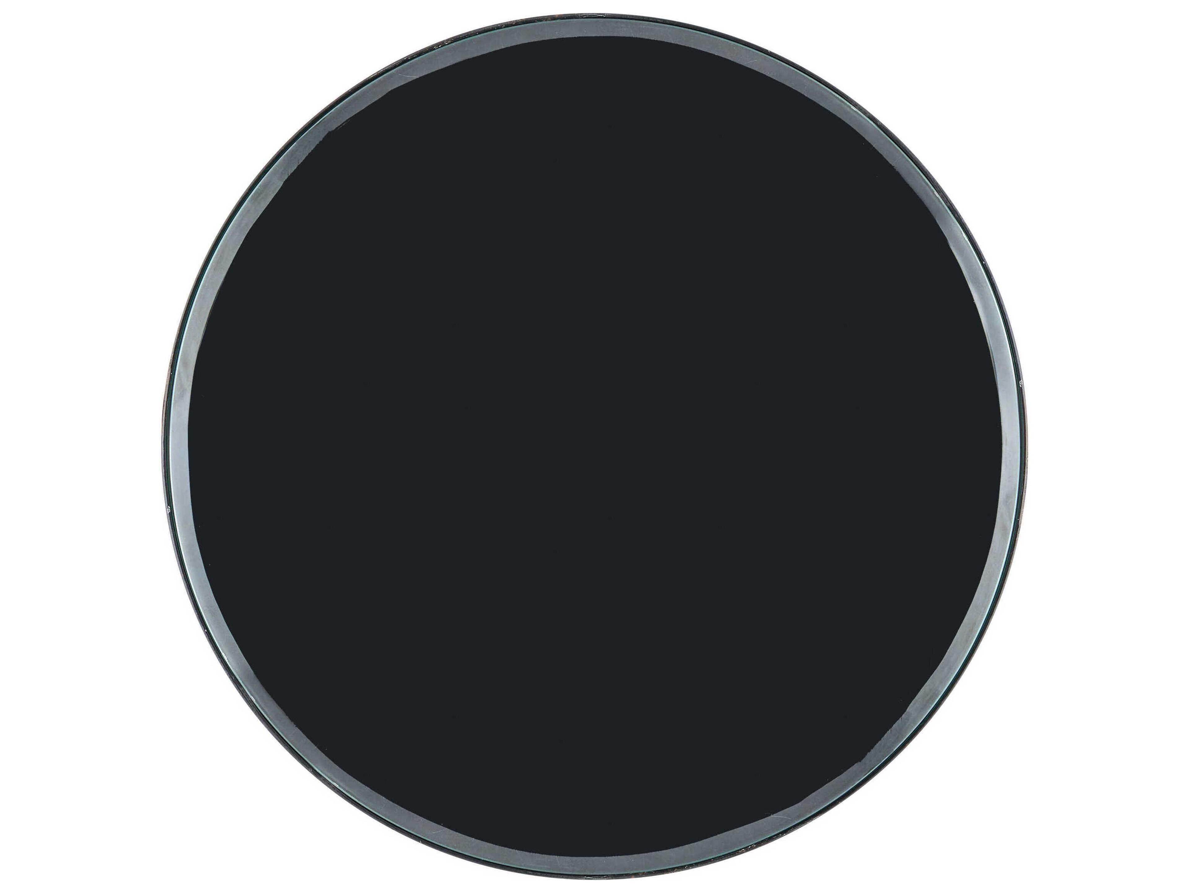 Currey & Company Parna Round Glass Satin Black Polished Concrete Clear End Table