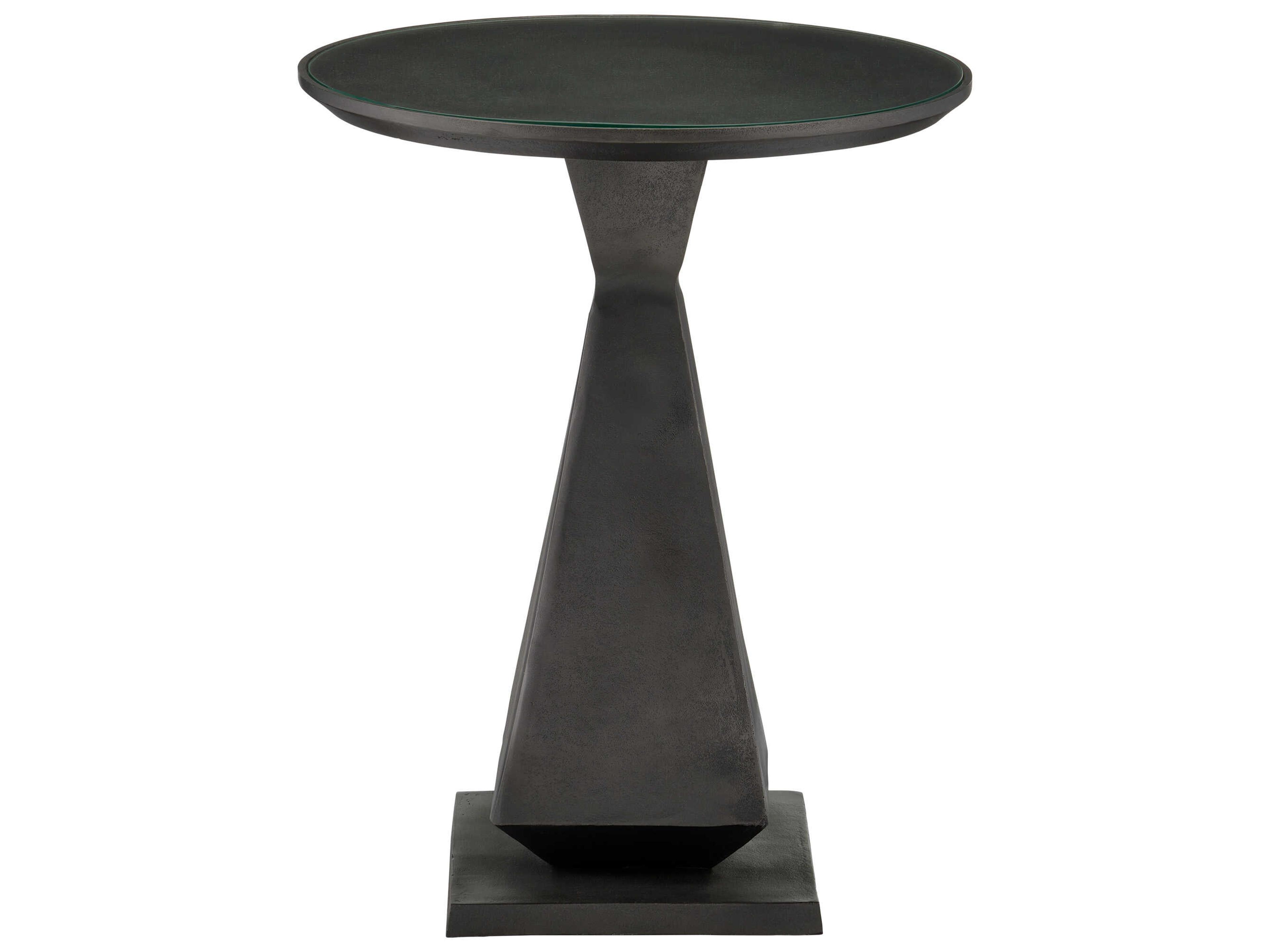 Currey & Company Janil 19" Round Glass Graphite End Table