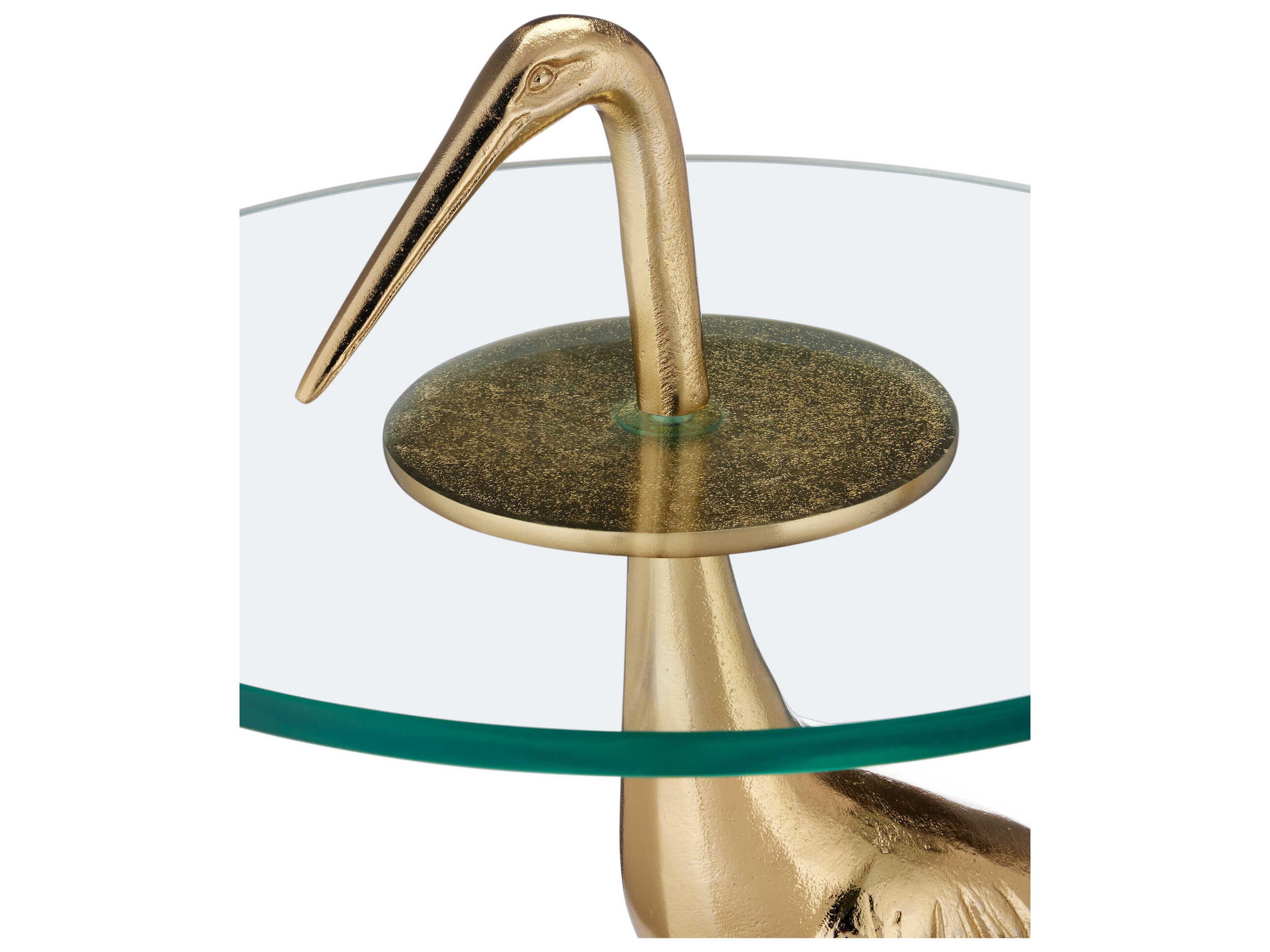 Currey & Company Crane Round Glass Gold Clear End Table