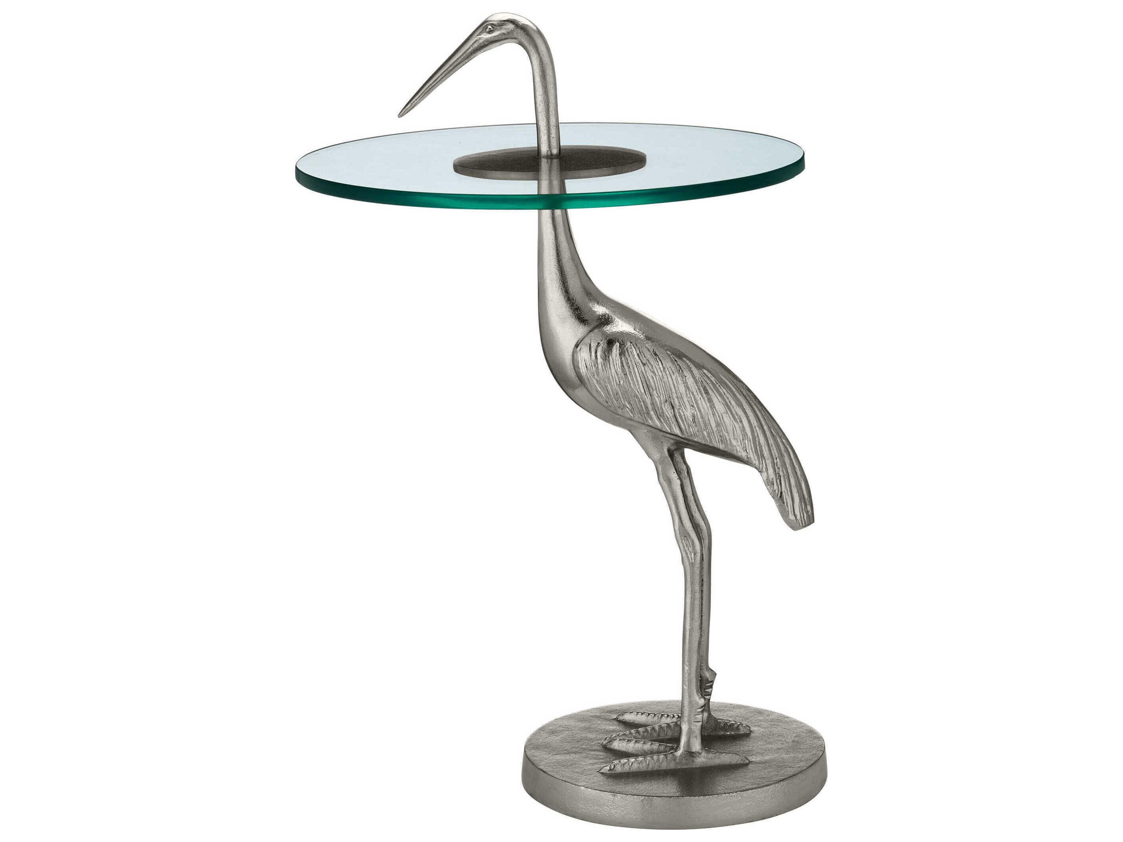 Currey & Company Crane Round Glass Nickel Clear End Table