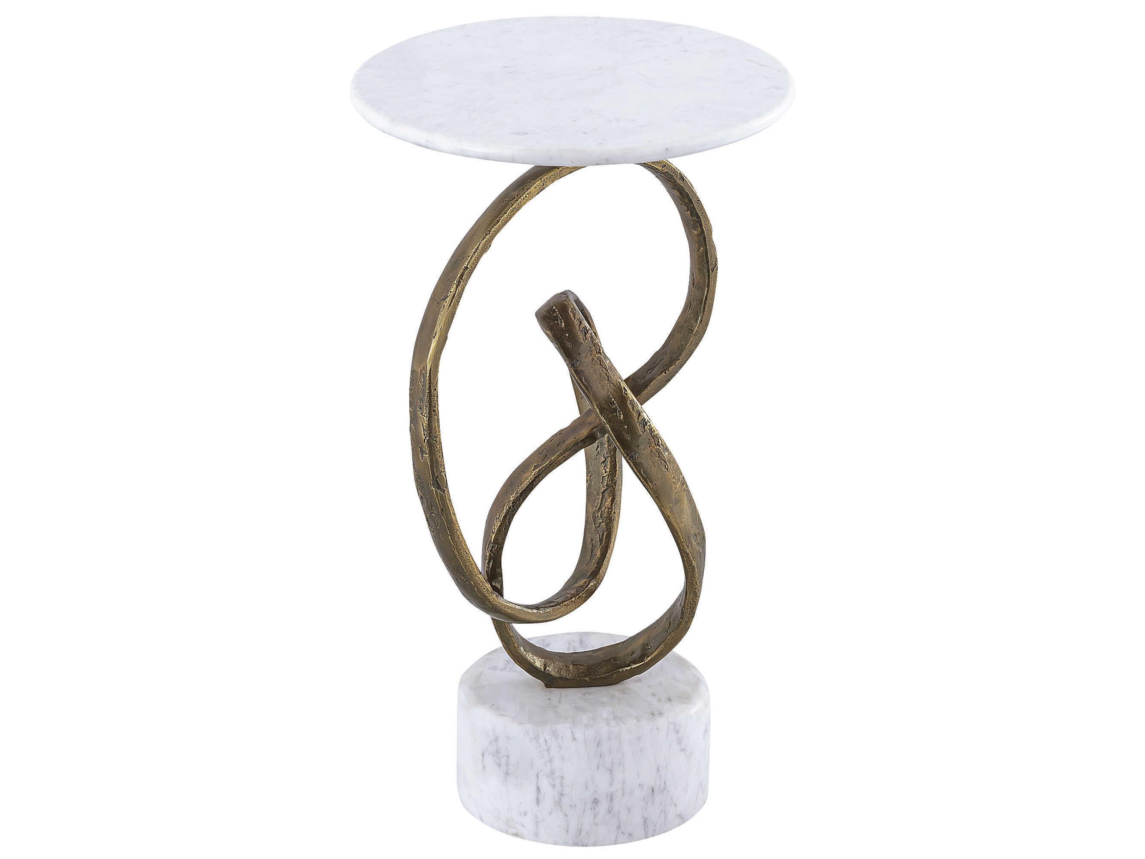 Currey & Company Ruban Round Marble Antique Brass Natural End Table