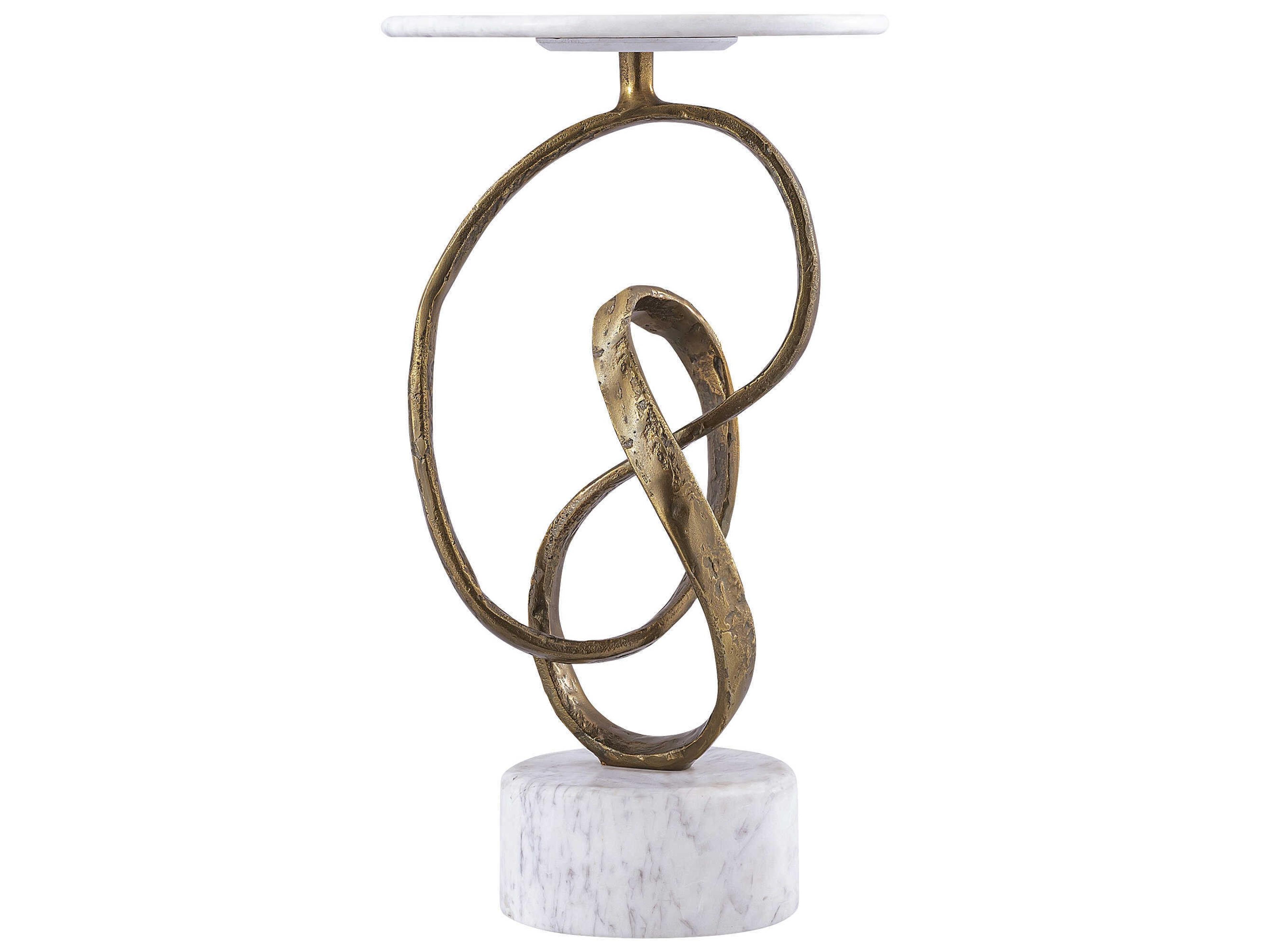 Currey & Company Ruban Round Marble Antique Brass Natural End Table