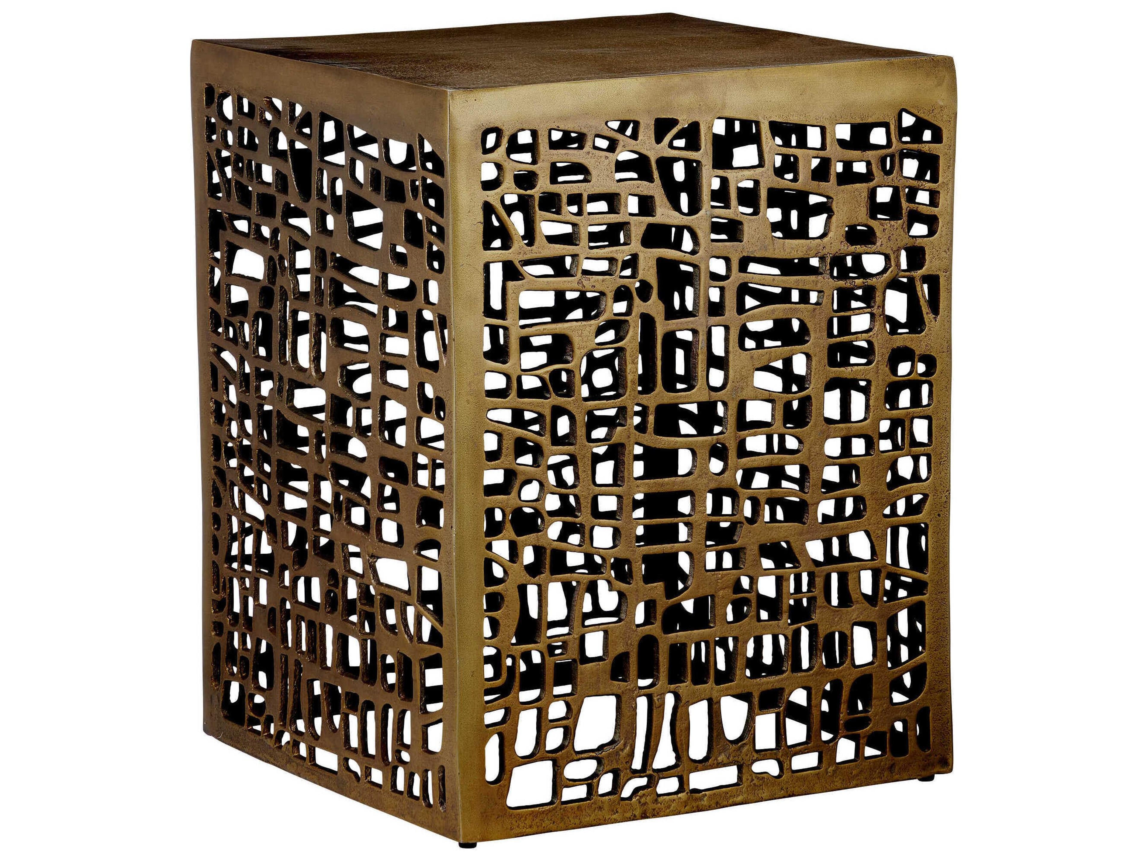 Currey & Company Gowen Square Metal Antique Brass End Table
