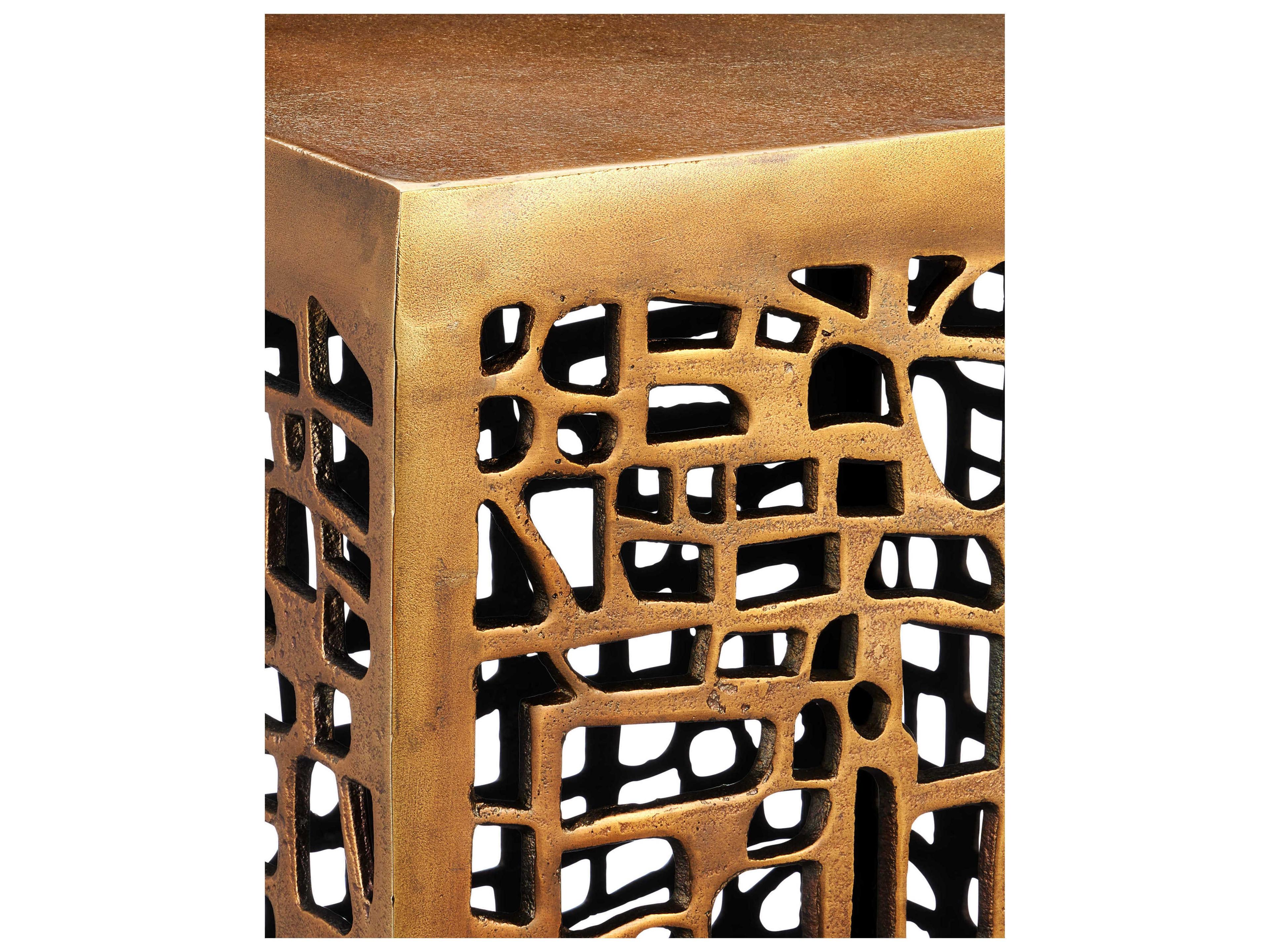 Currey & Company Gowen Square Metal Antique Brass End Table