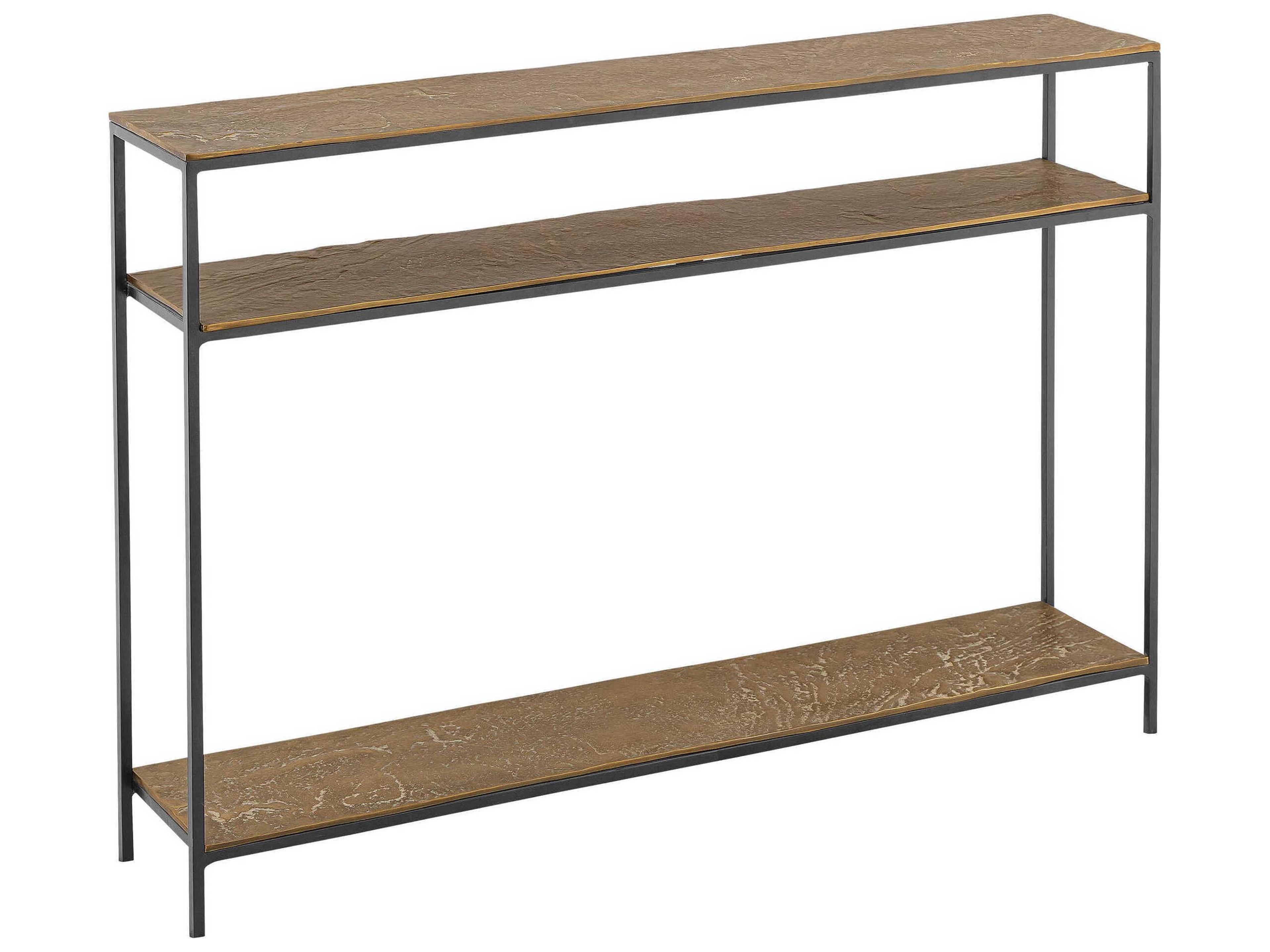 Lathi Rectangular Metal Antique Brass Black Console Table