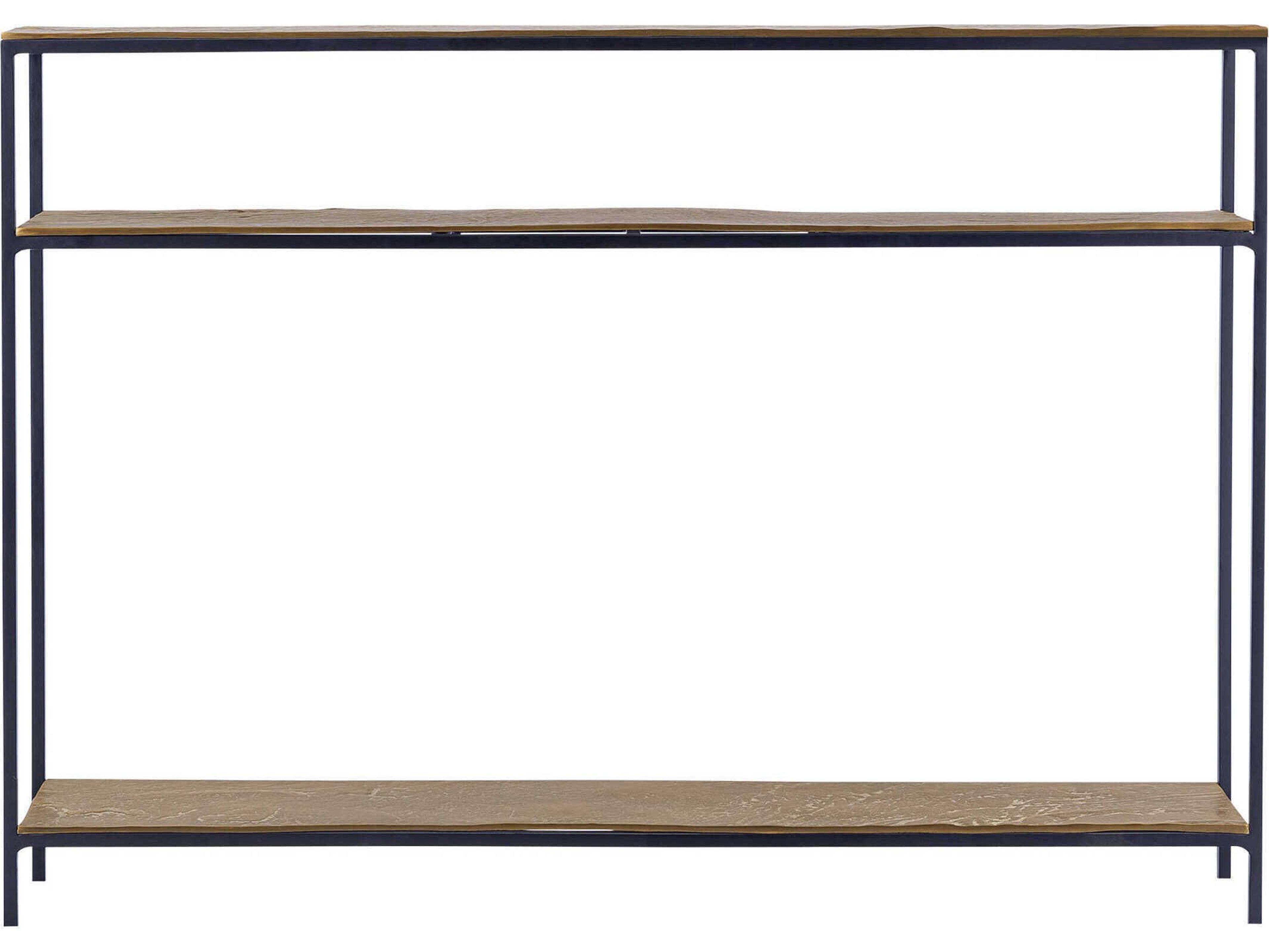 Currey & Company Lathi Rectangular Metal Antique Brass Black Console Table