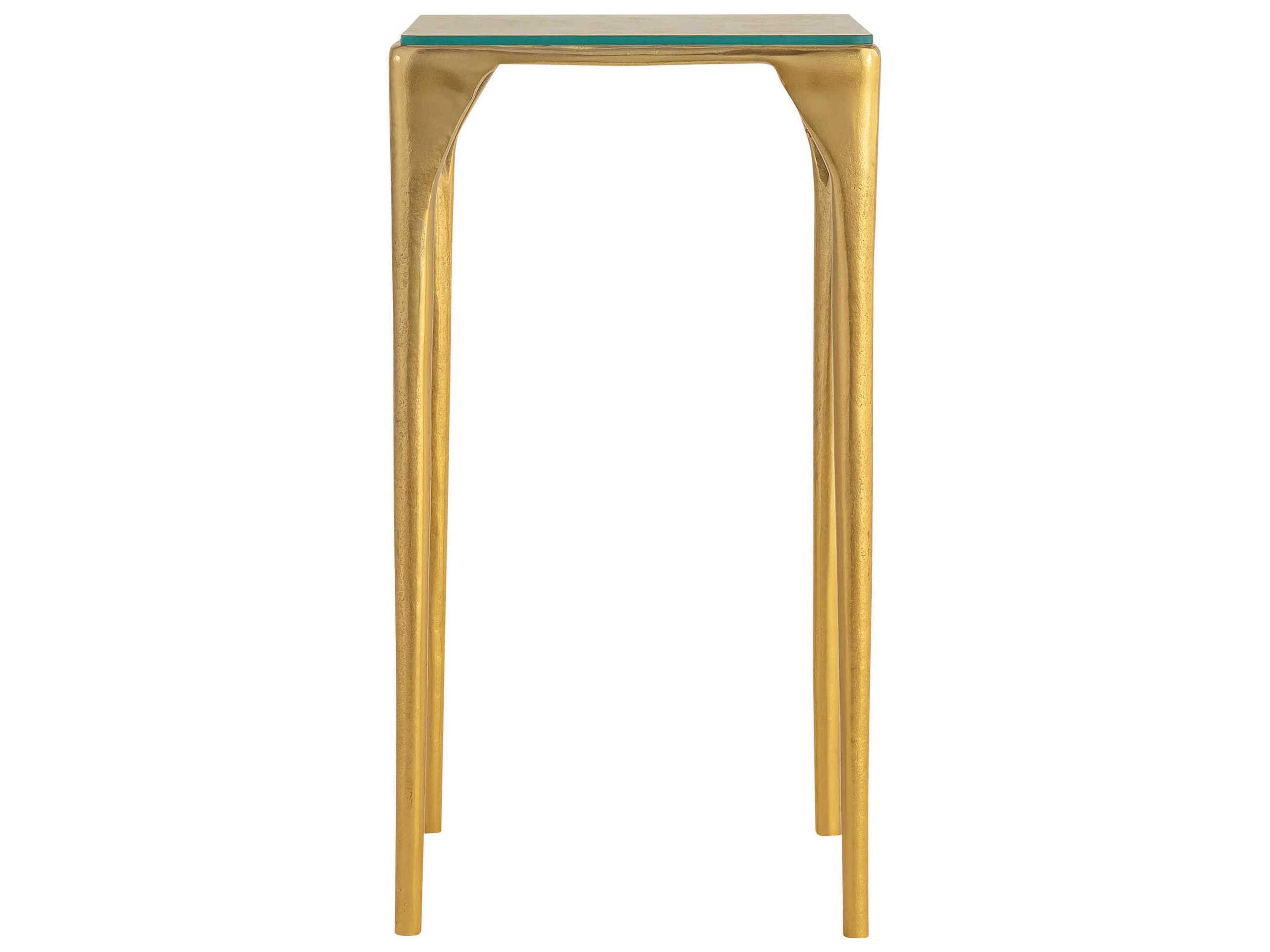 Currey & Company Honeycomb Square Glass Gold Clear End Table