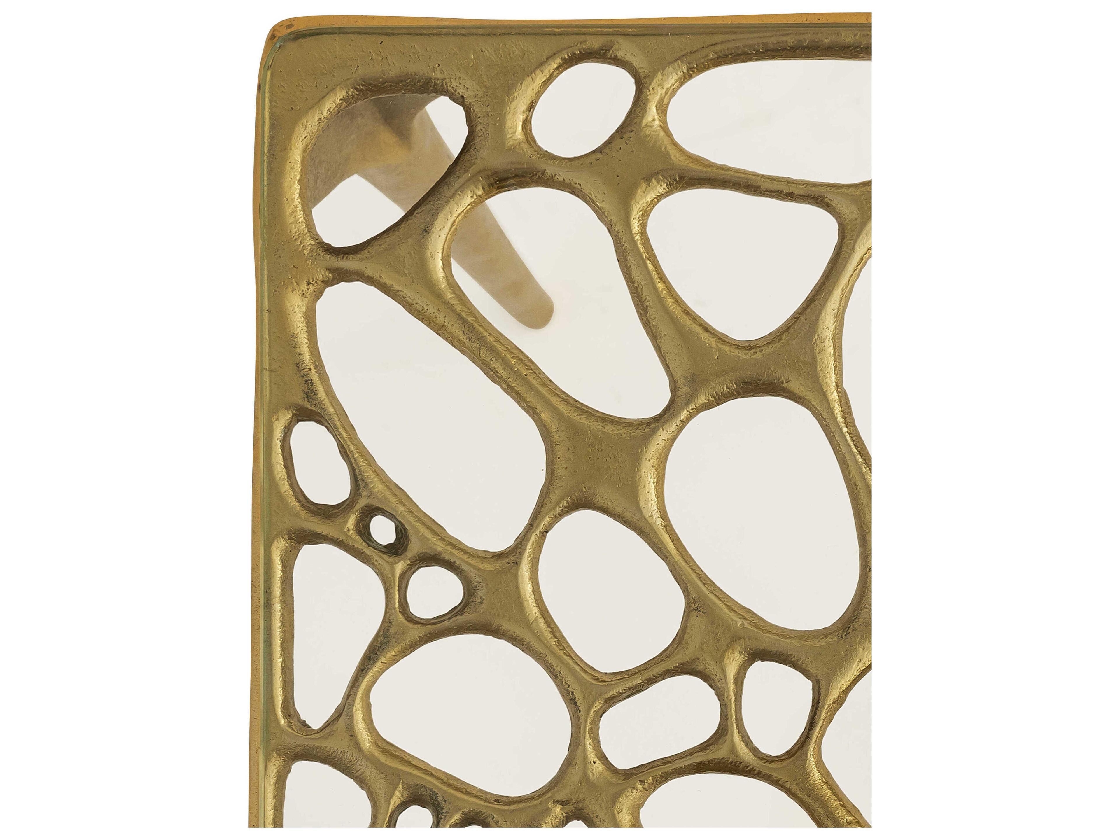 Currey & Company Honeycomb Square Glass Gold Clear End Table