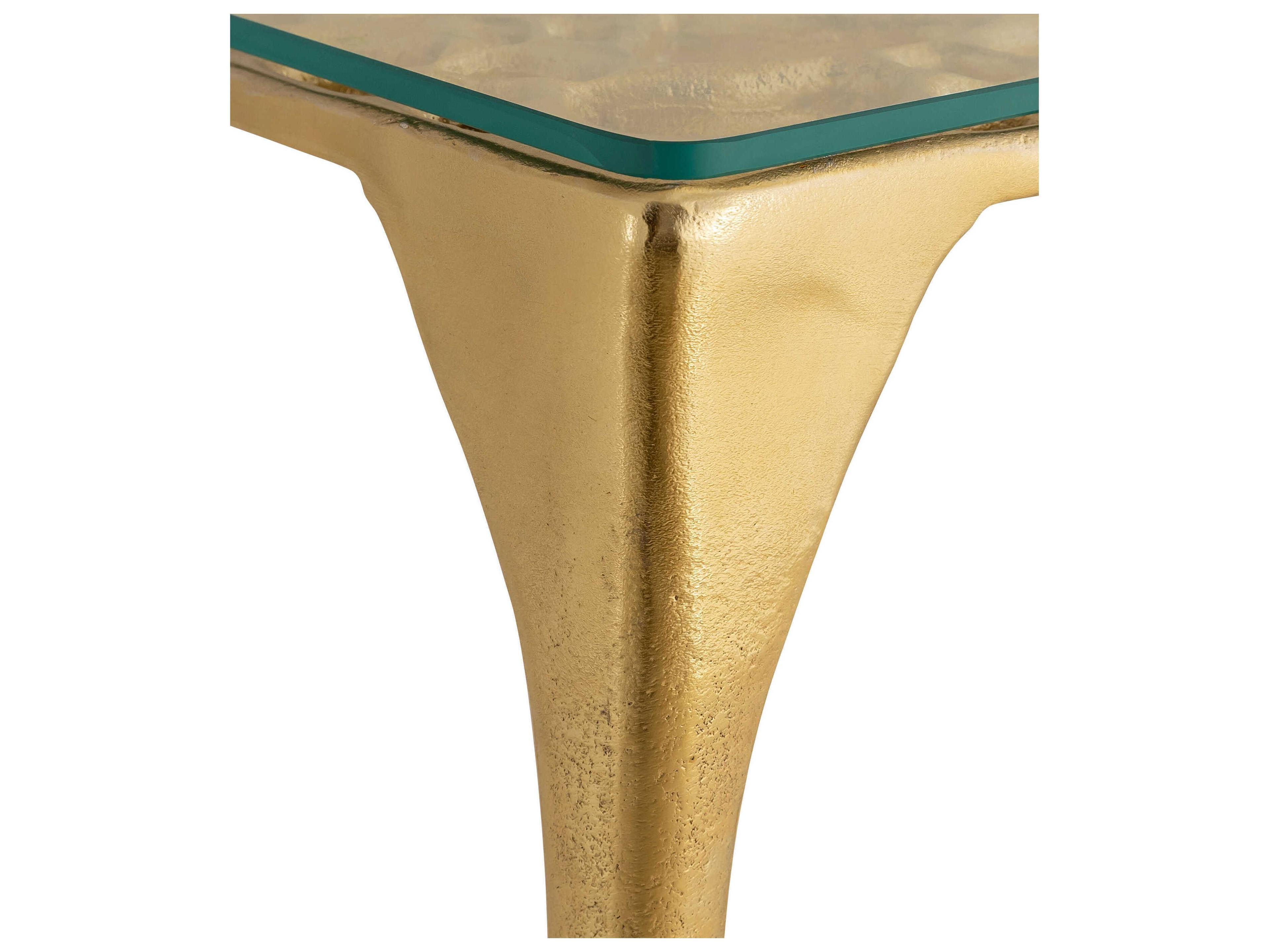 Currey & Company Honeycomb Square Glass Gold Clear End Table