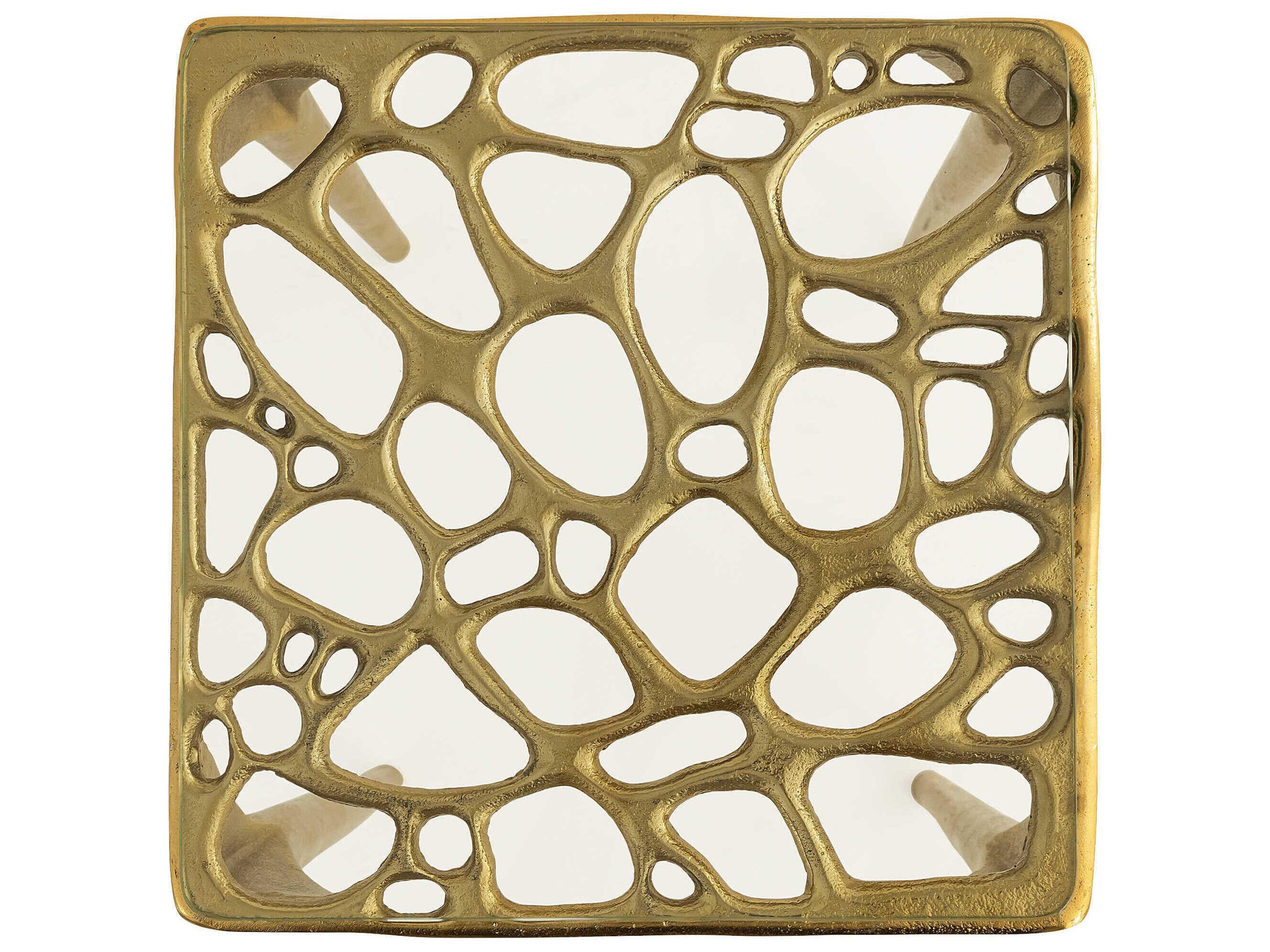 Currey & Company Honeycomb Square Glass Gold Clear End Table