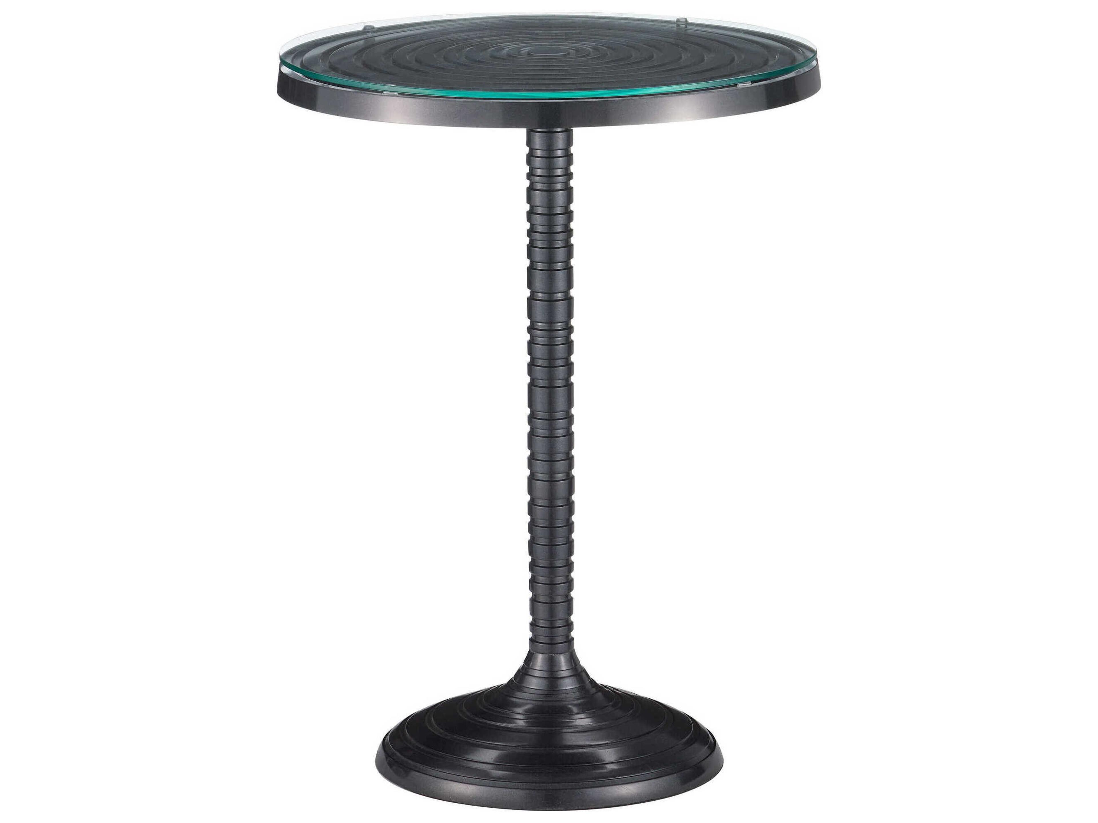 Currey & Company Erno Round Glass Black Nickel End Table