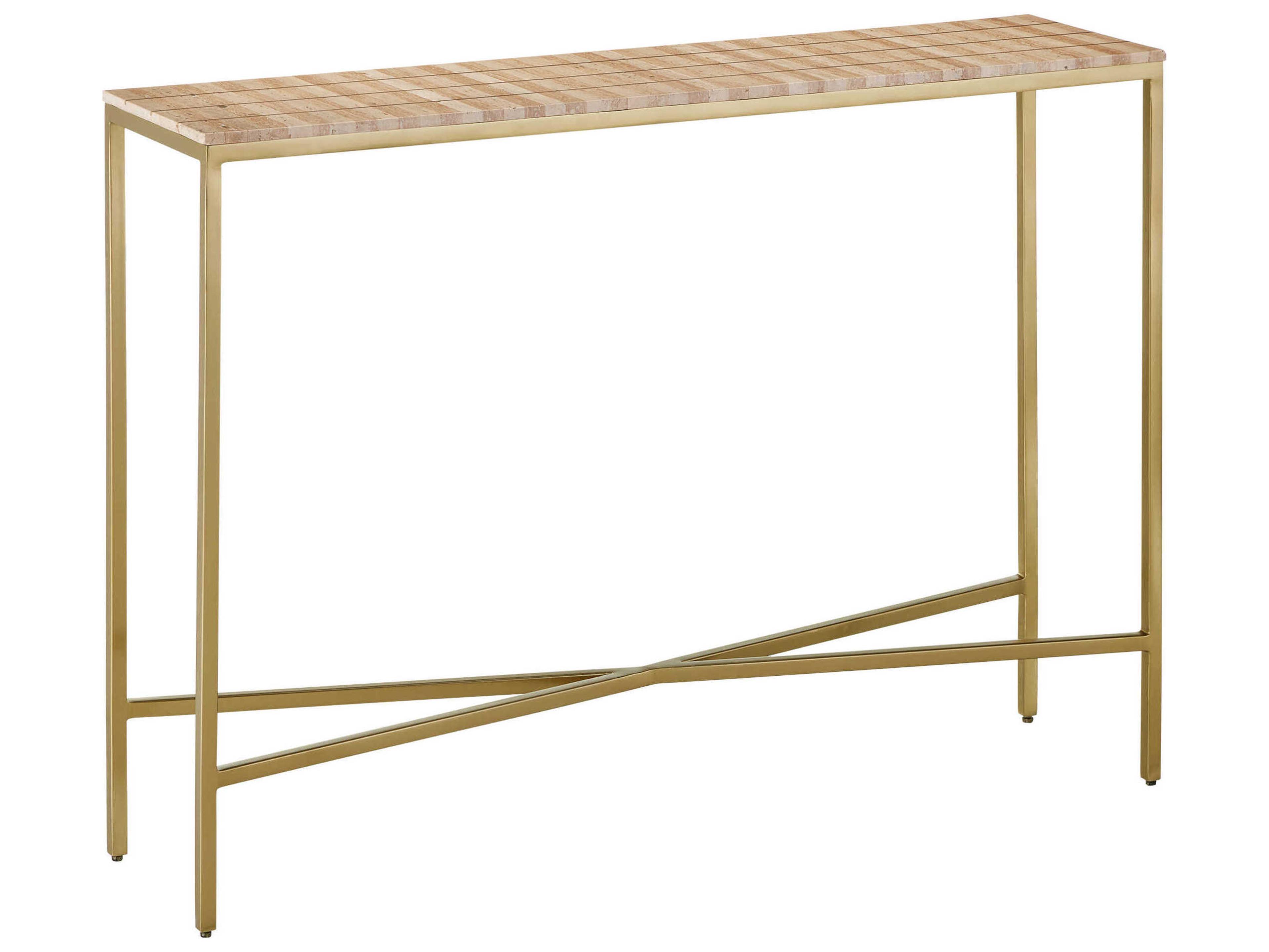 Dezi Rectangular Stone Natural Brass Console Table