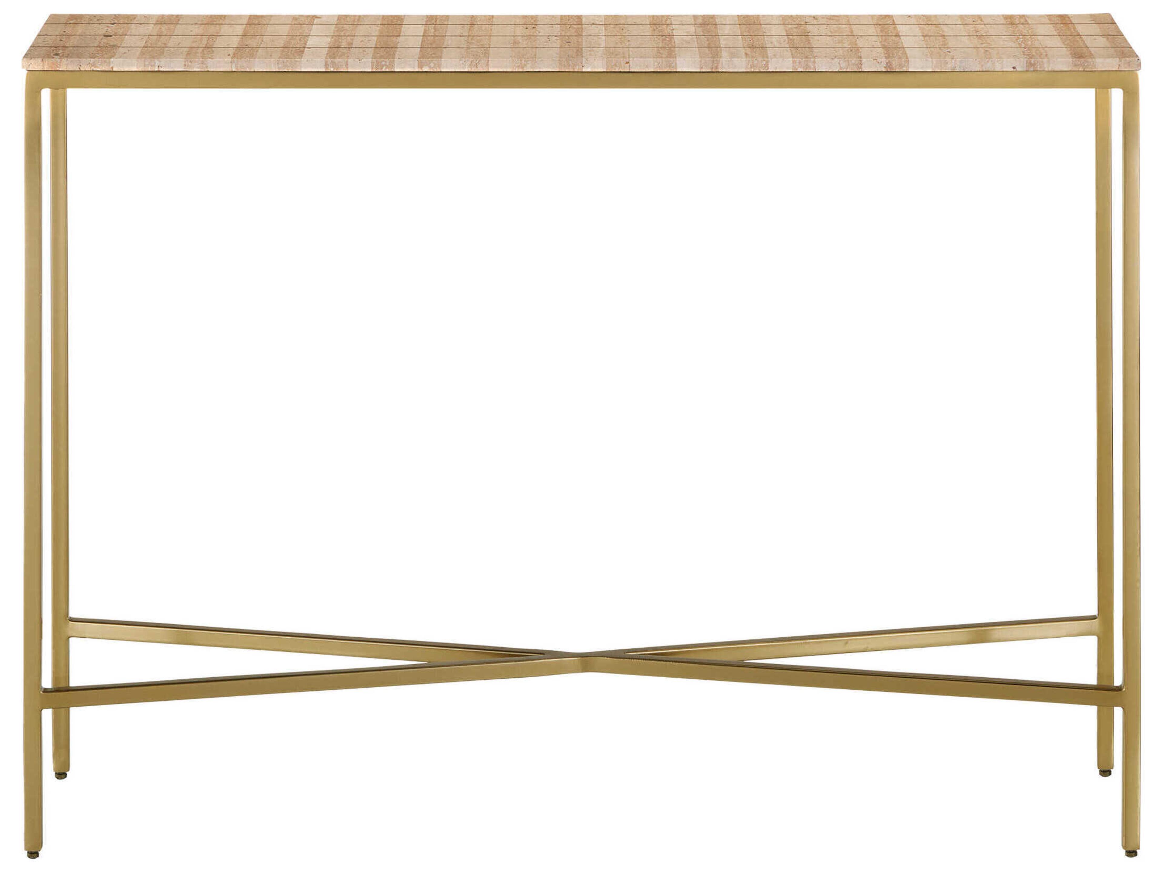 Currey & Company Dezi Rectangular Stone Natural Brass Console Table