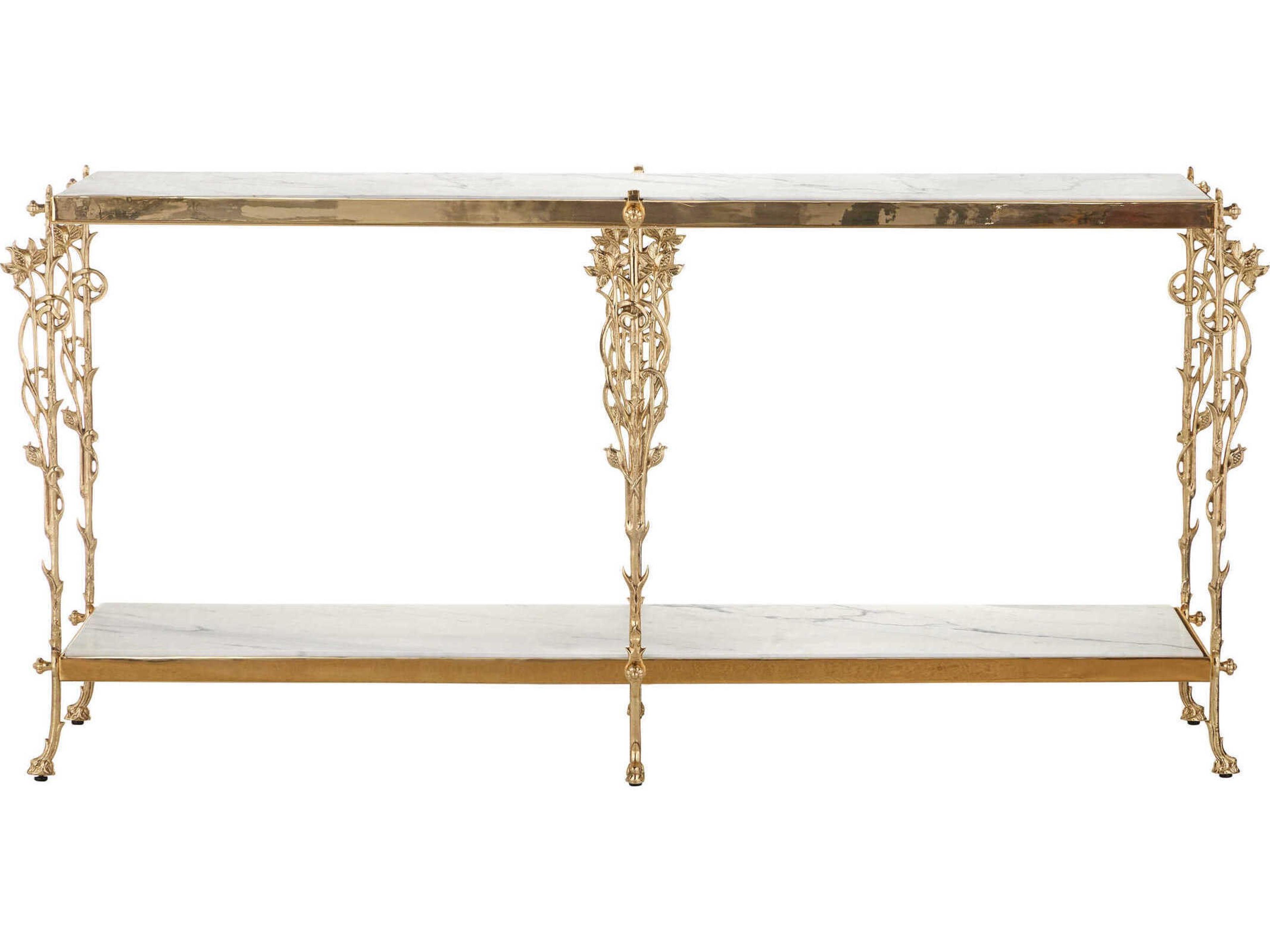 Currey & Company Fiore Rectangular Marble Polished Brass Console Table
