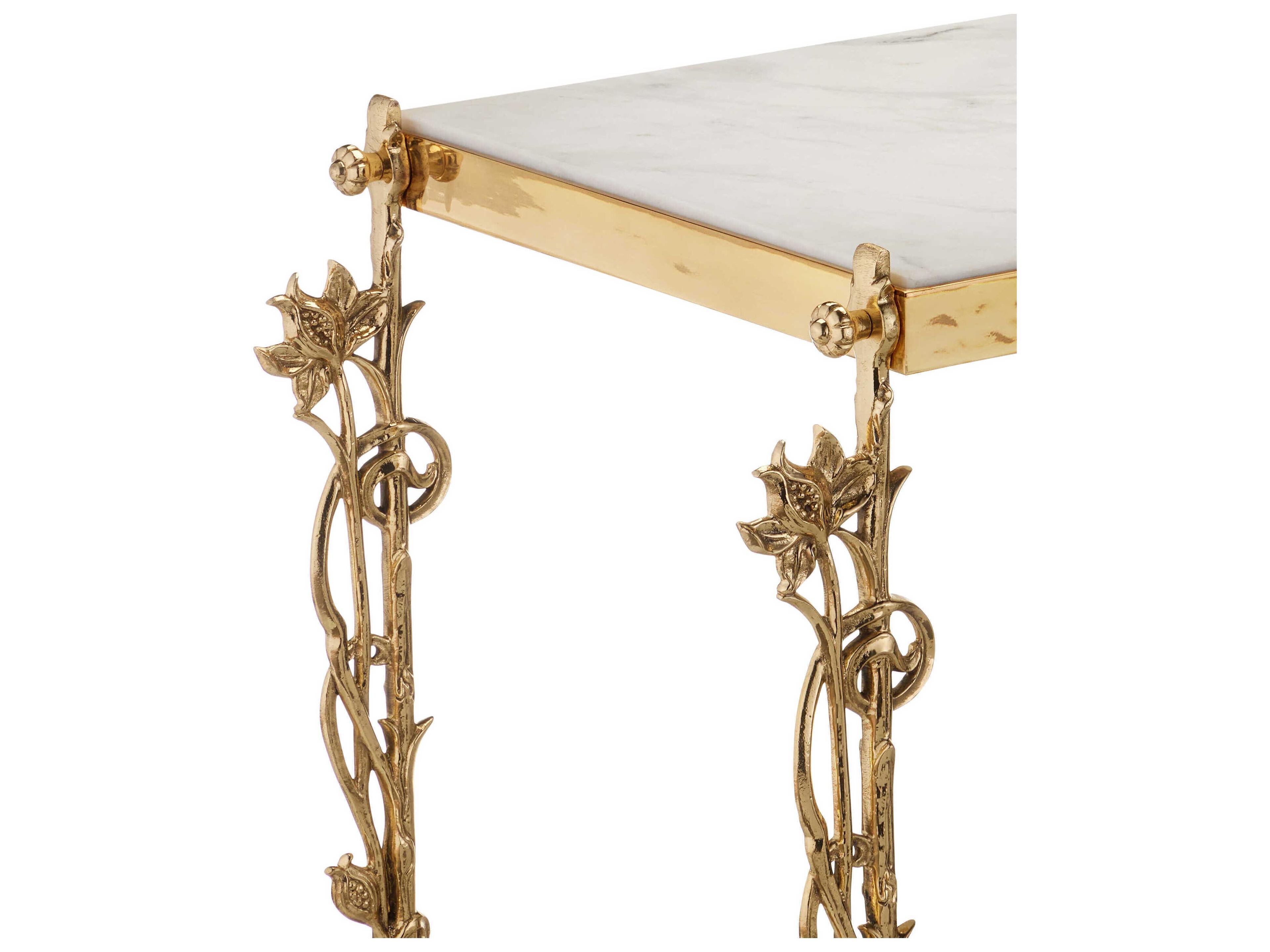 Currey & Company Fiore Rectangular Marble Polished Brass Console Table