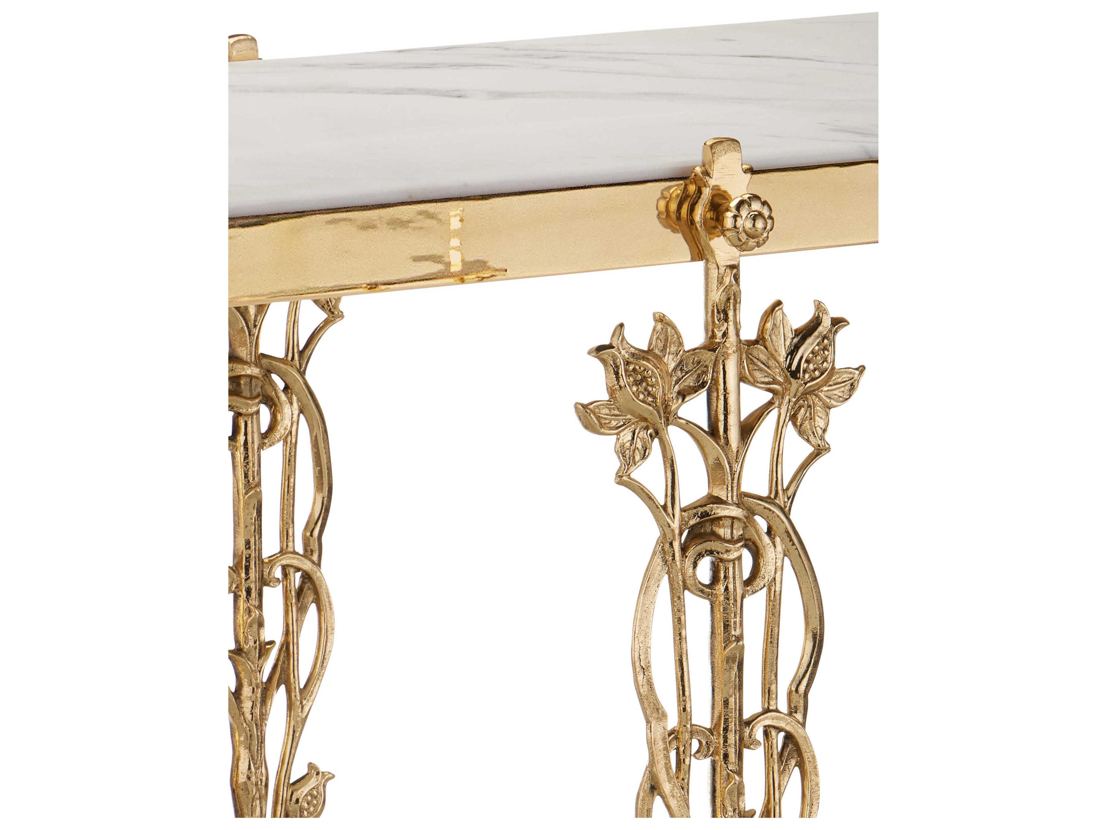 Currey & Company Fiore Rectangular Marble Polished Brass Console Table
