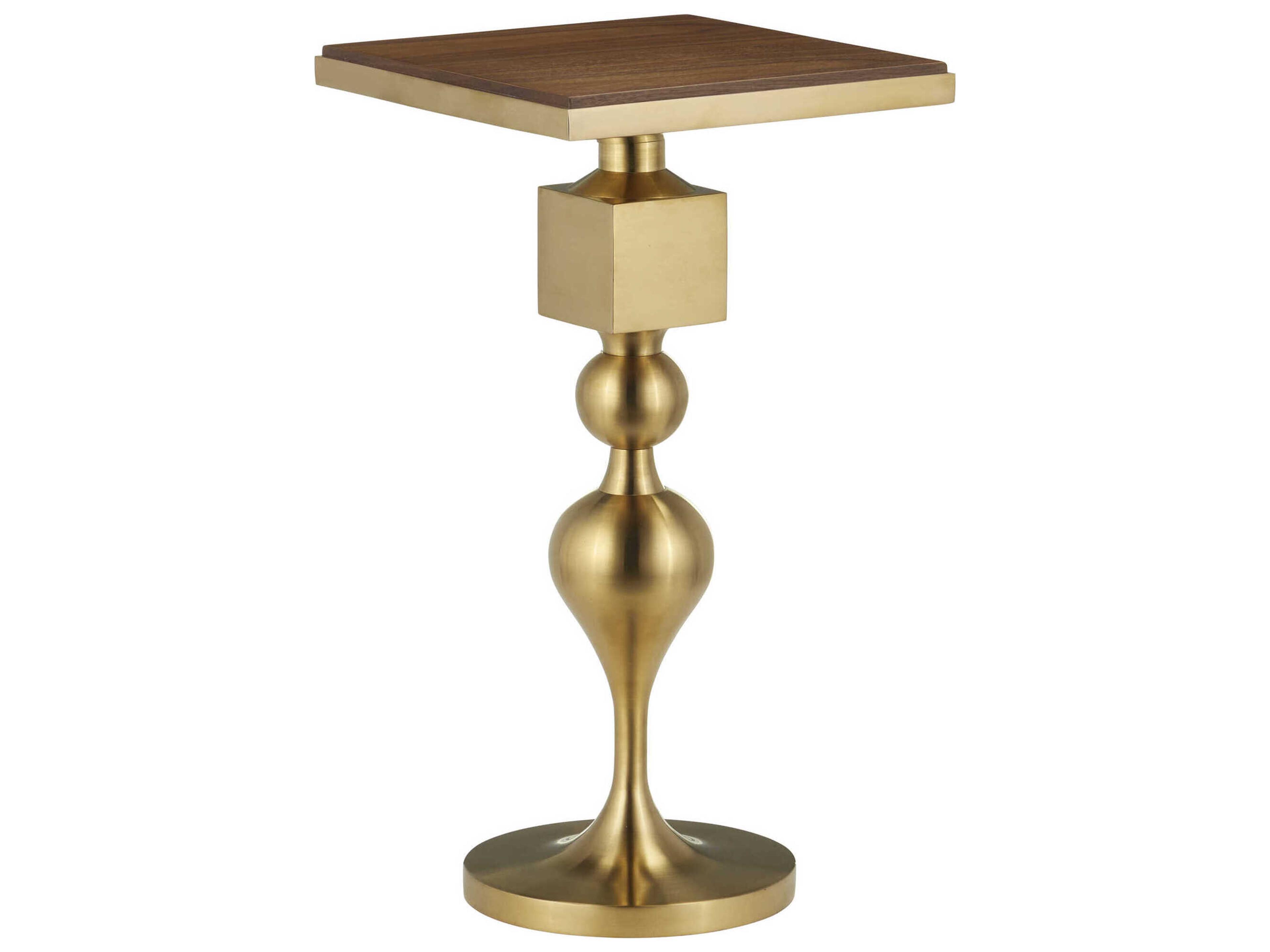 Maeve Square Wood Brushed Brass Walnut End Table