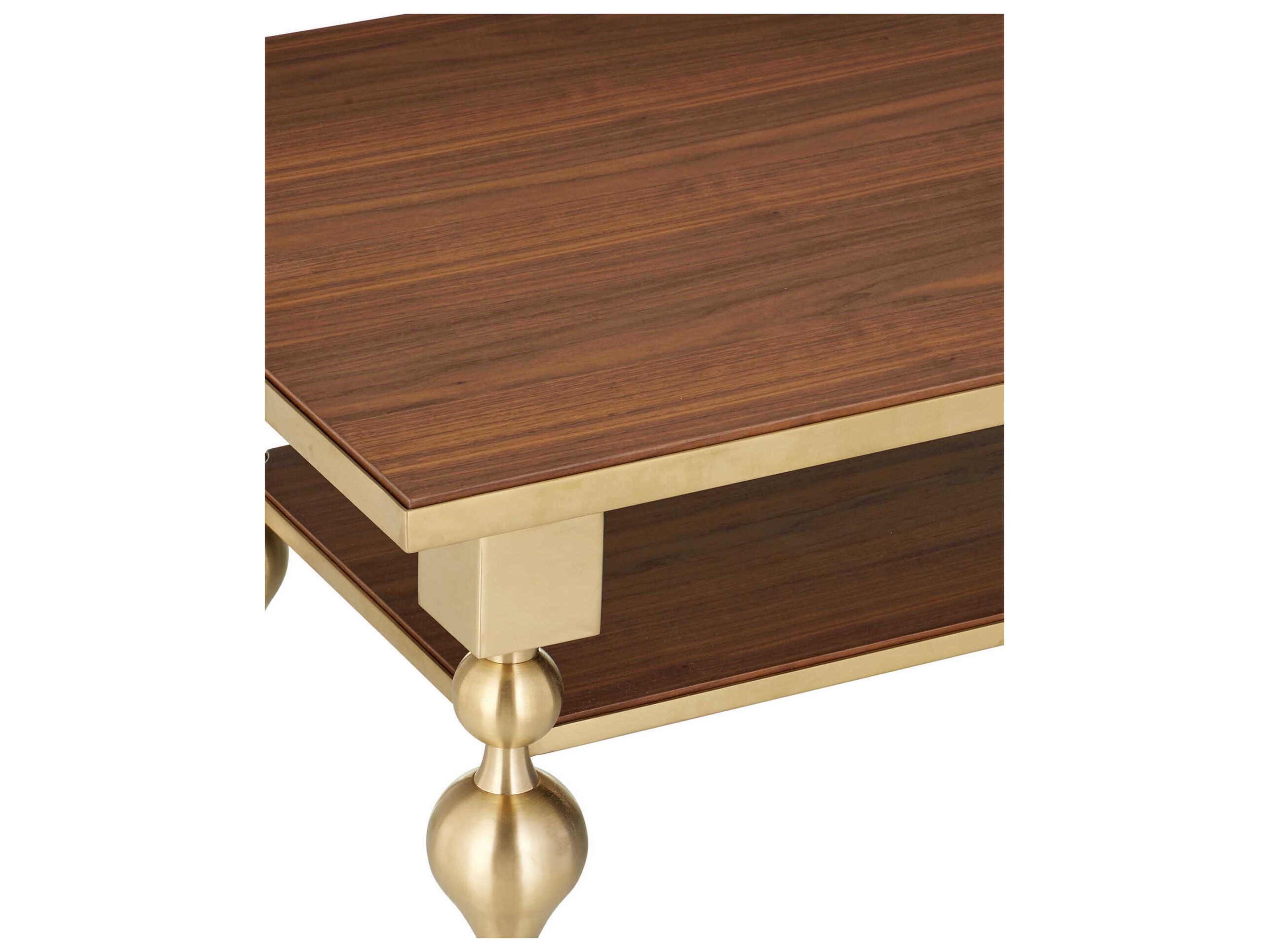 Currey & Company Maeve Rectangular Wood Brushed Brass Walnut Coffee Table
