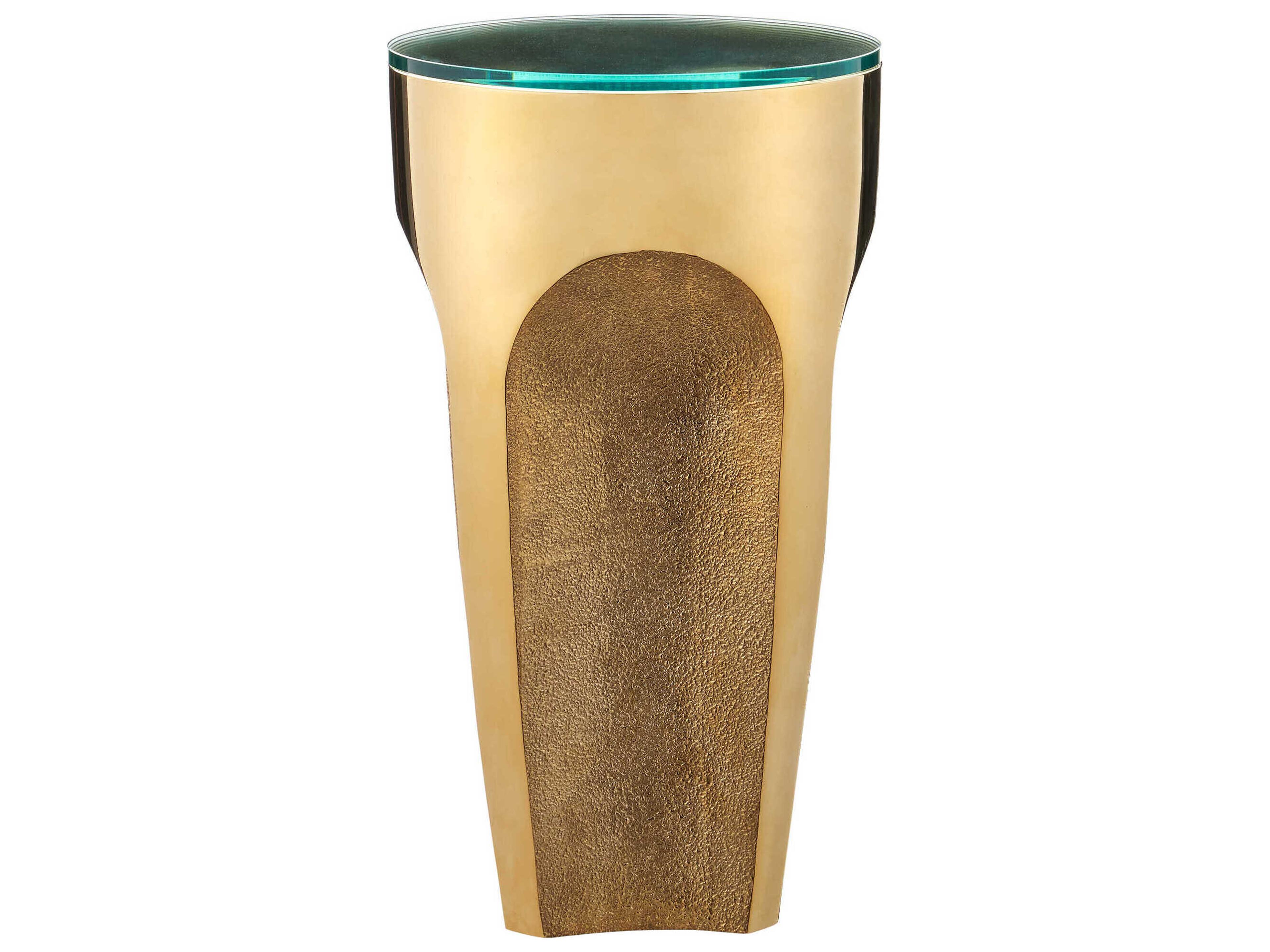 Currey & Company Lemy Round Glass Polished Brass End Table