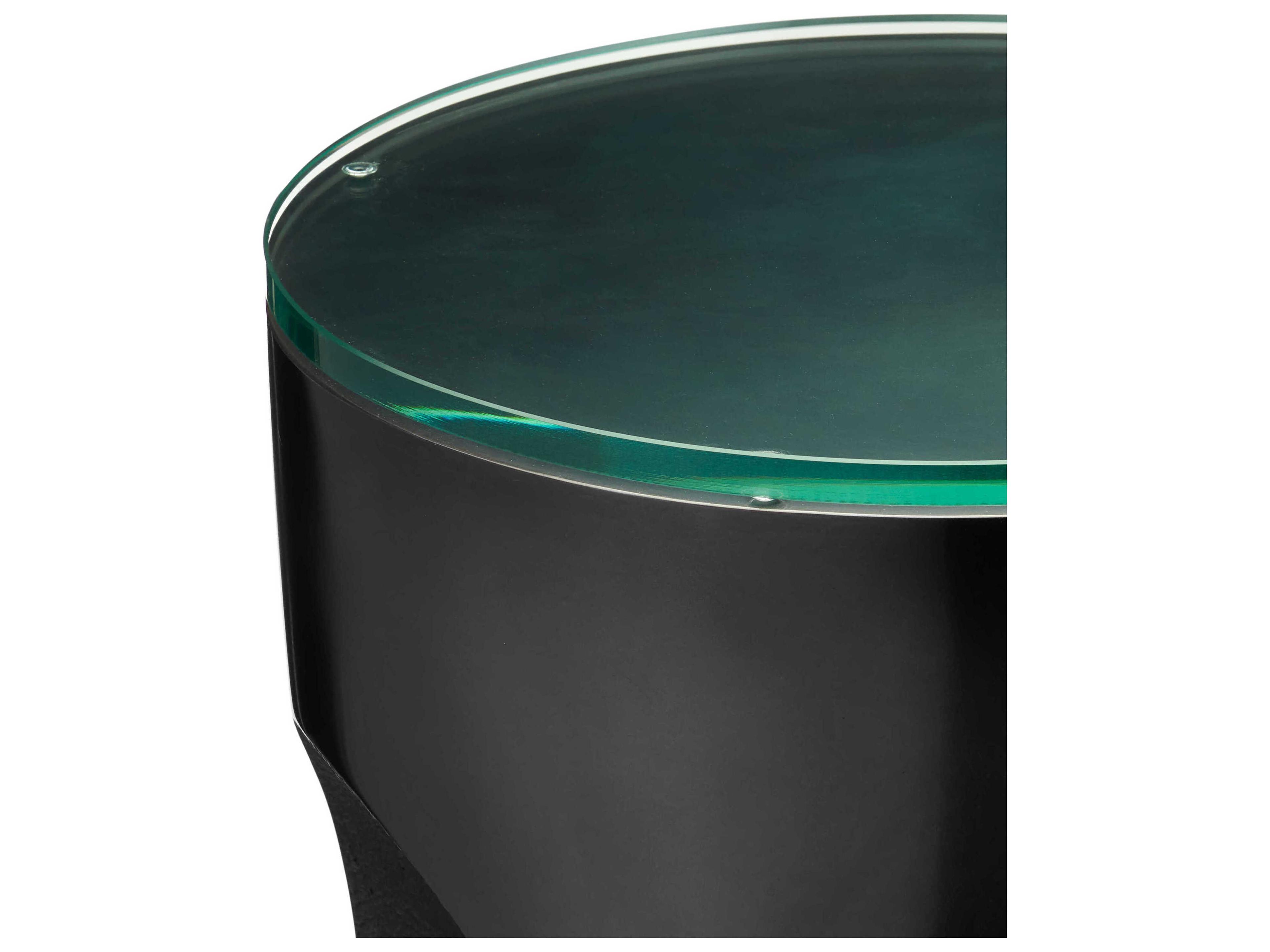 Currey & Company Lemy Round Glass Black End Table