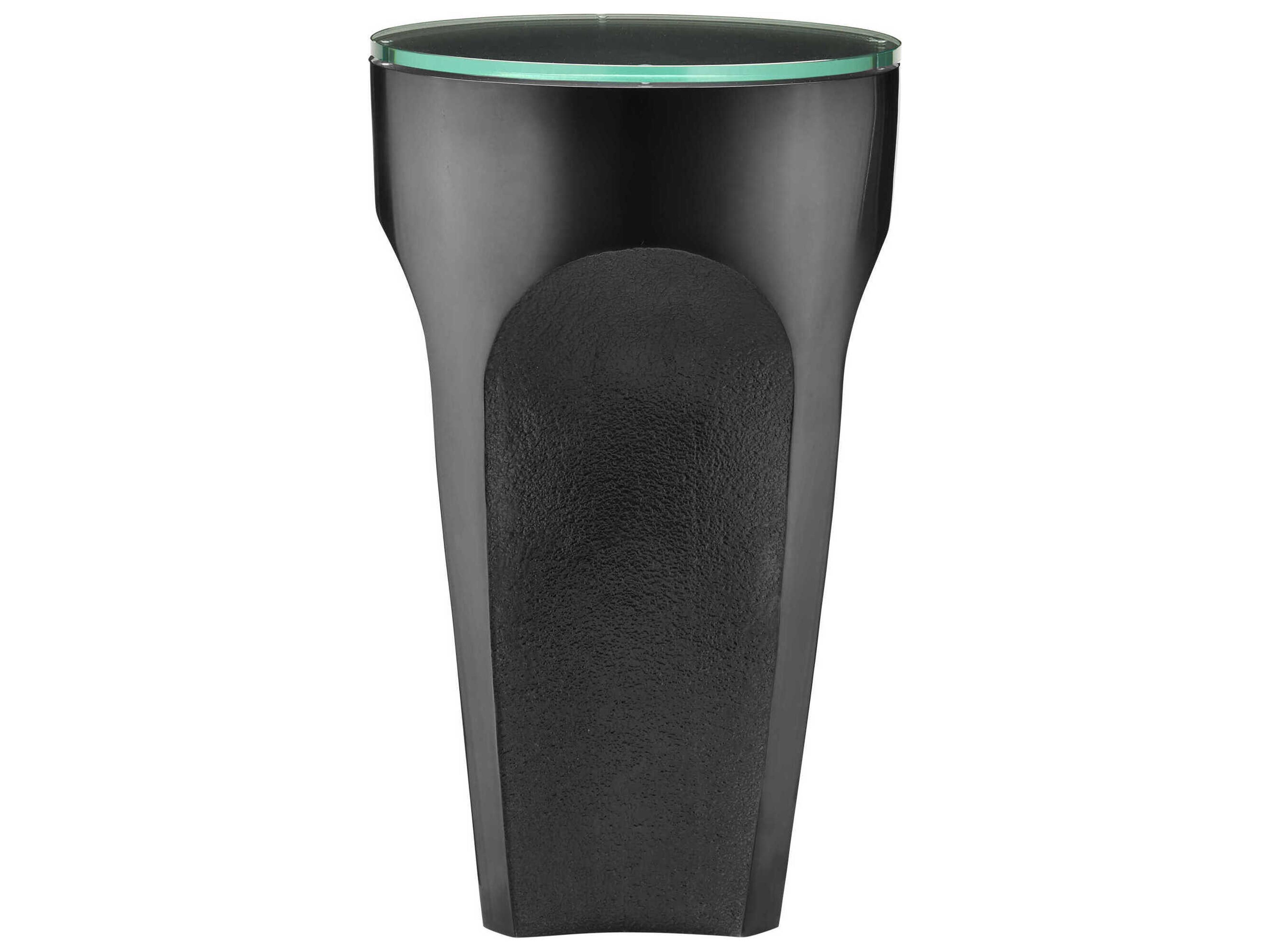 Currey & Company Lemy Round Glass Black End Table