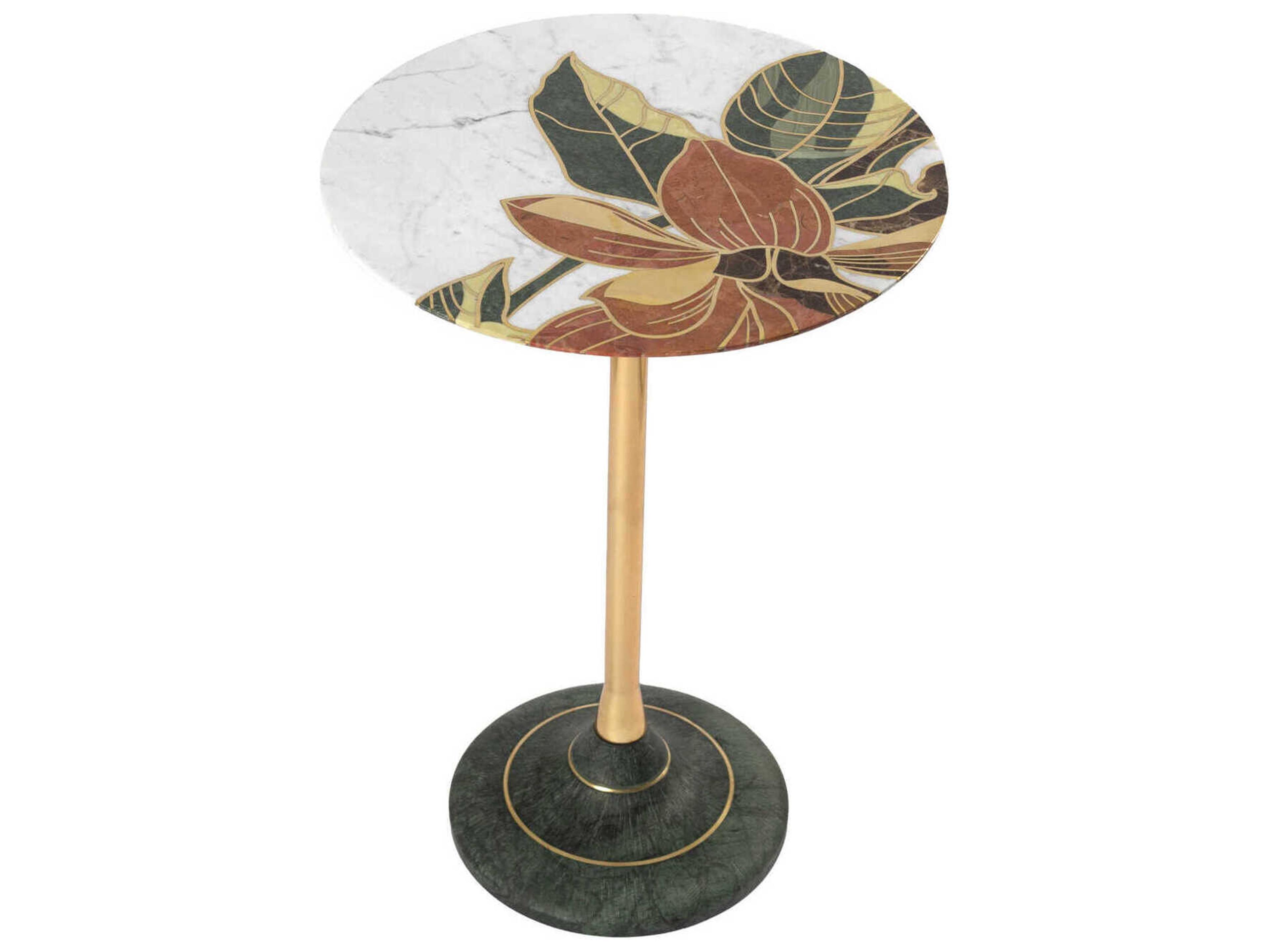 Currey & Company Roselle Round Marble Natural Brass End Table