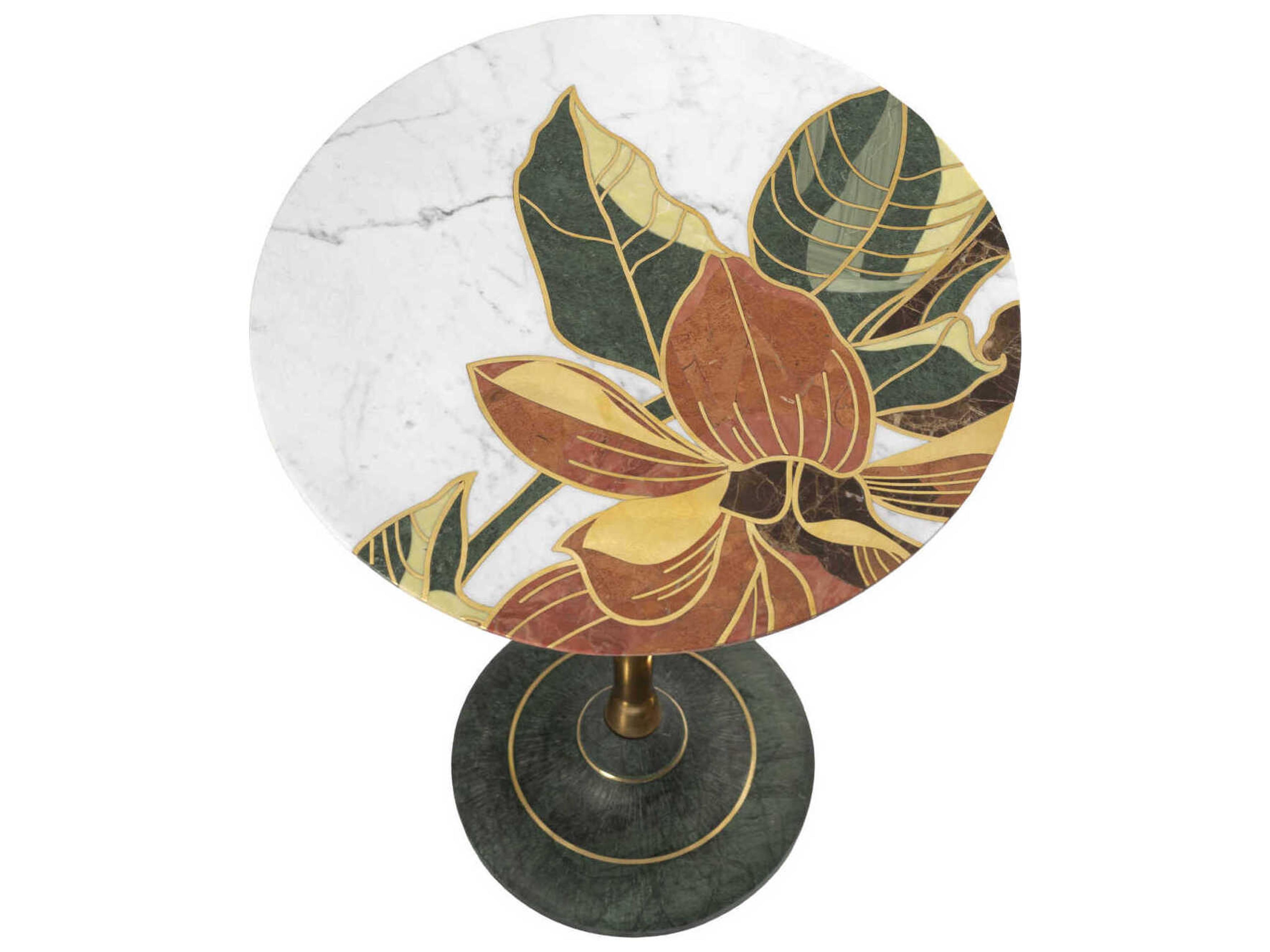 Currey & Company Roselle Round Marble Natural Brass End Table