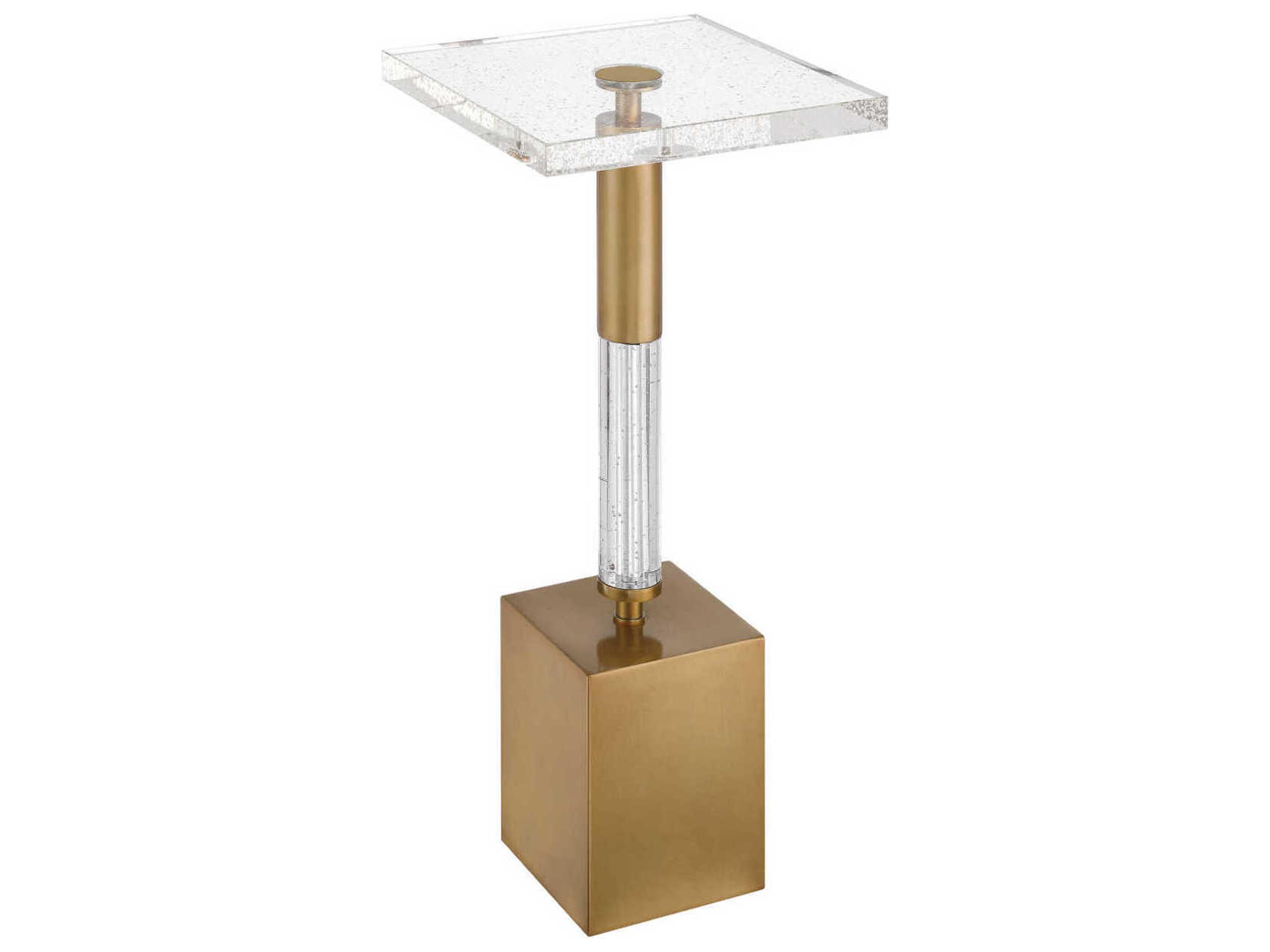 Currey & Company Desiree Square Clear Antique Brass End Table