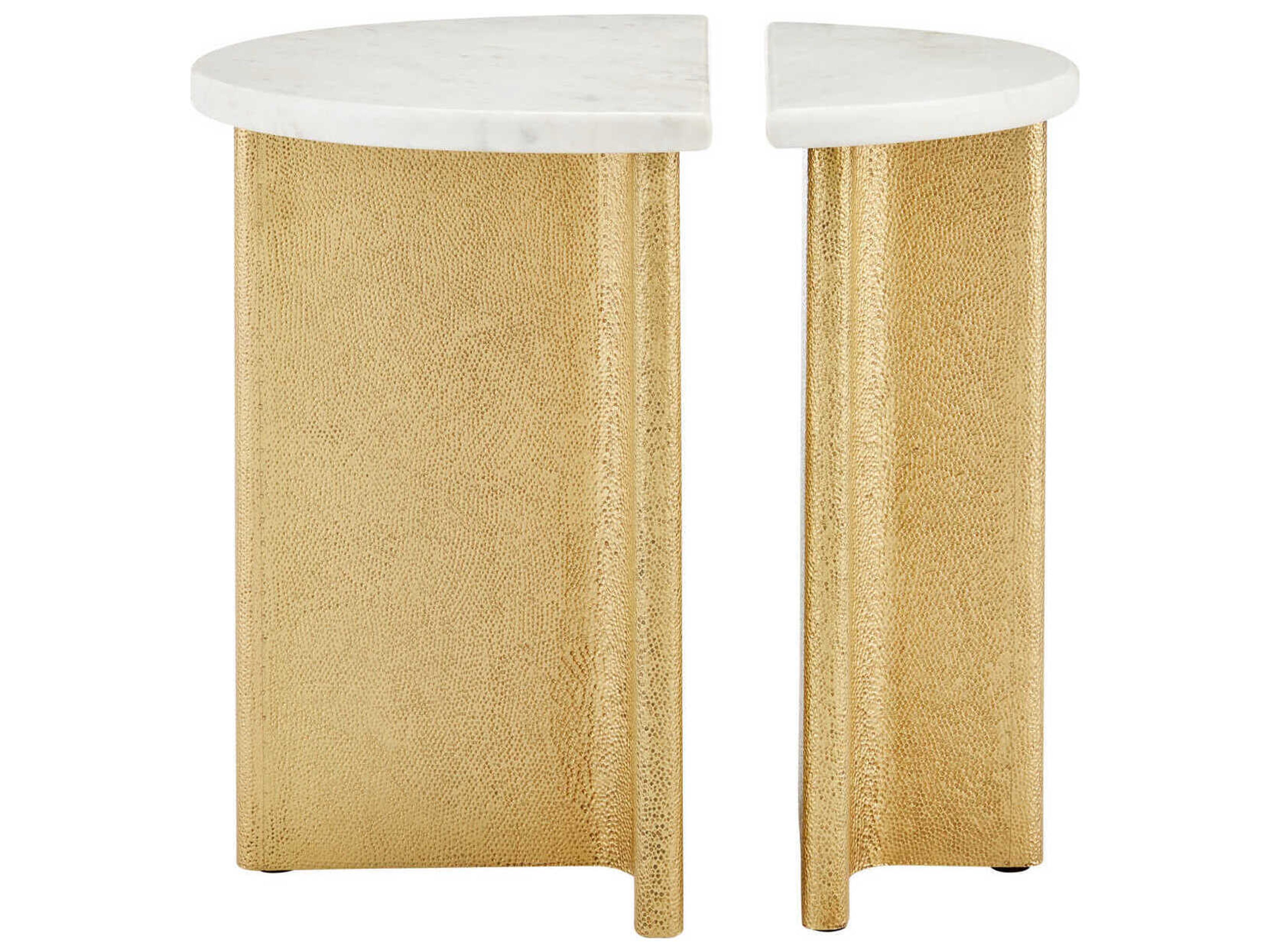 Currey & Company Doublet Oval Marble White Antique Brass End Table