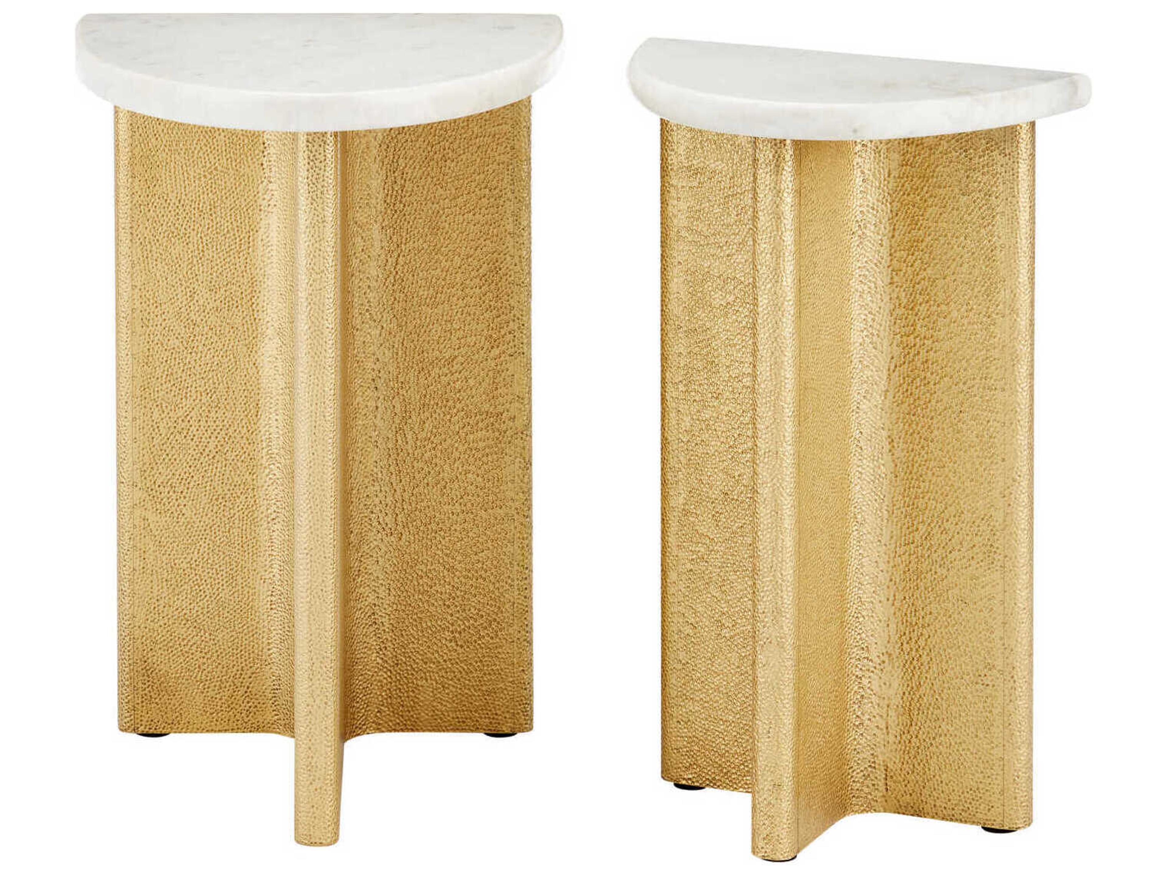 Currey & Company Doublet Oval Marble White Antique Brass End Table