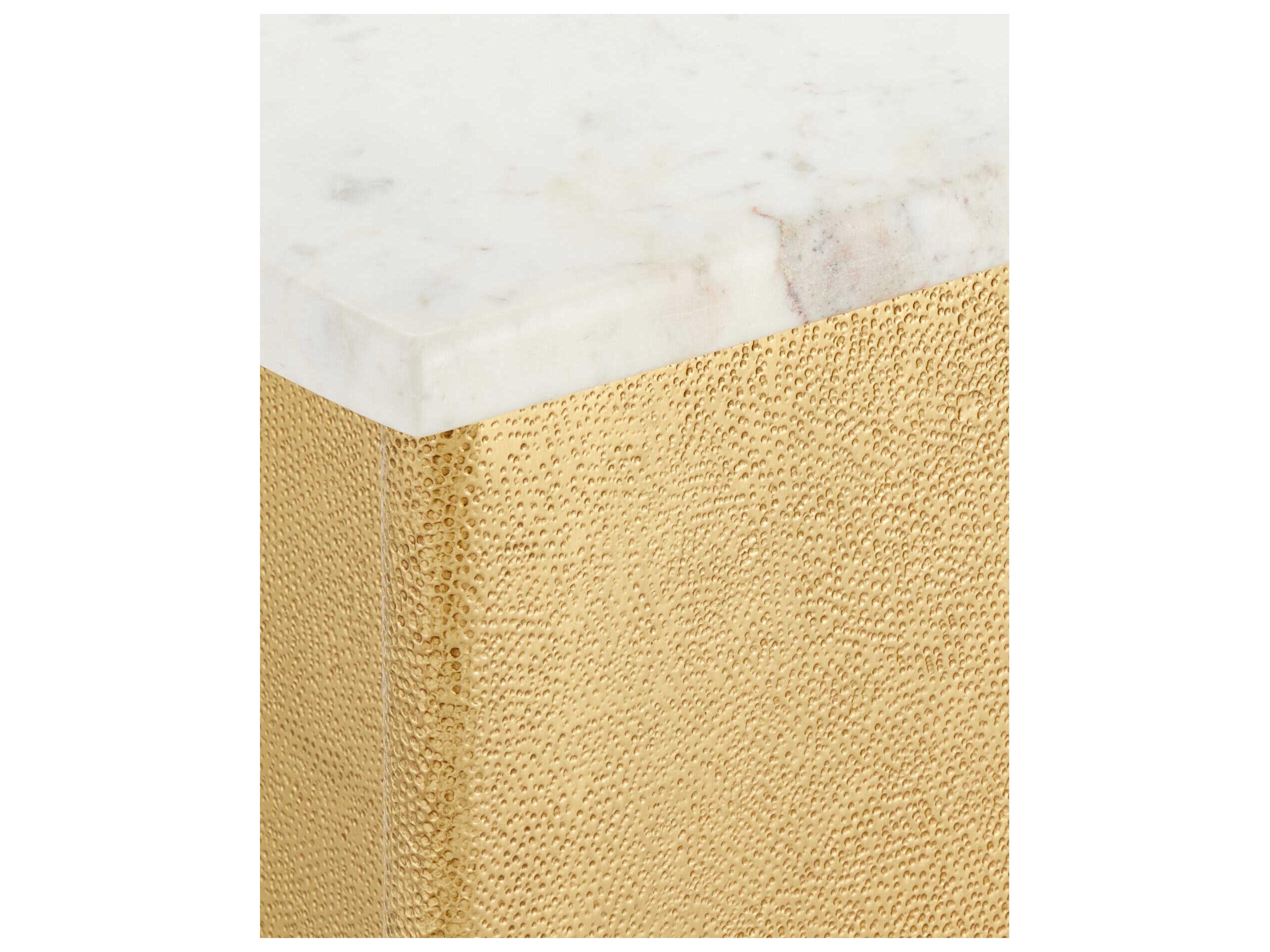 Currey & Company Doublet Oval Marble White Antique Brass End Table