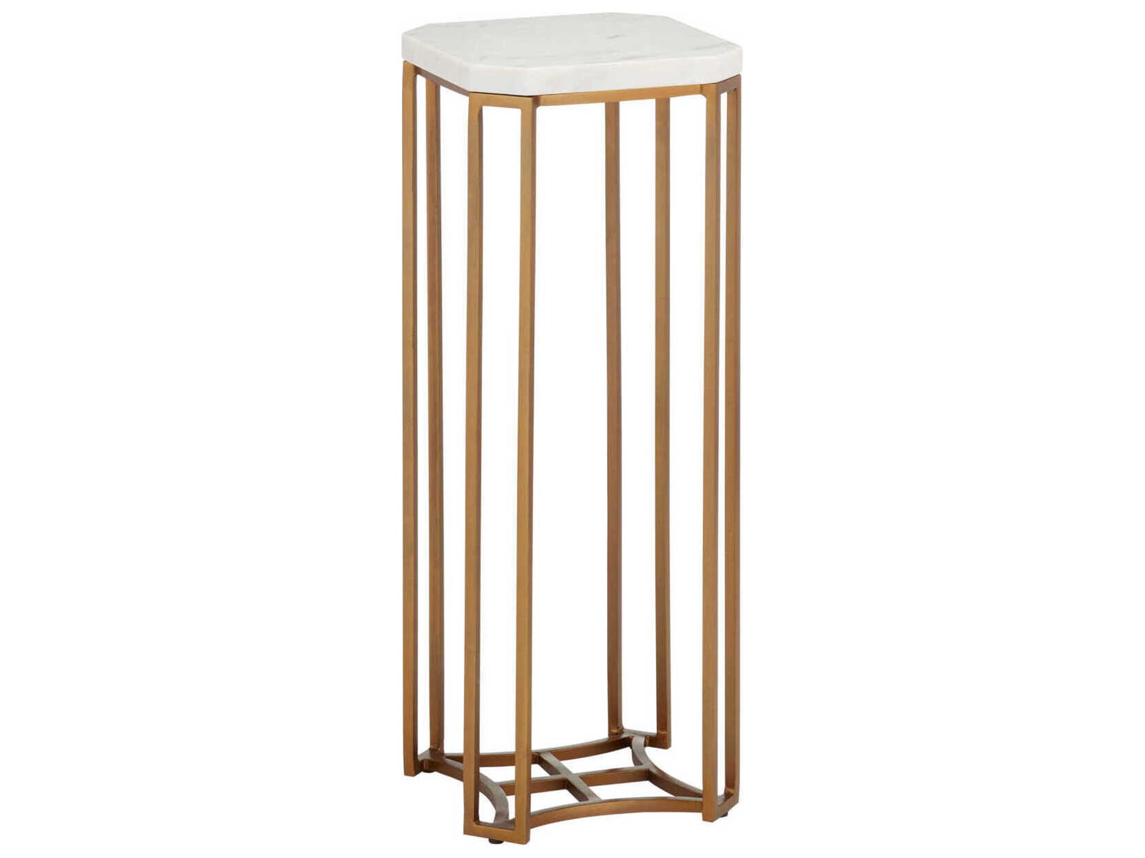 Currey & Company Ocho Square Marble White Antique Brass End Table