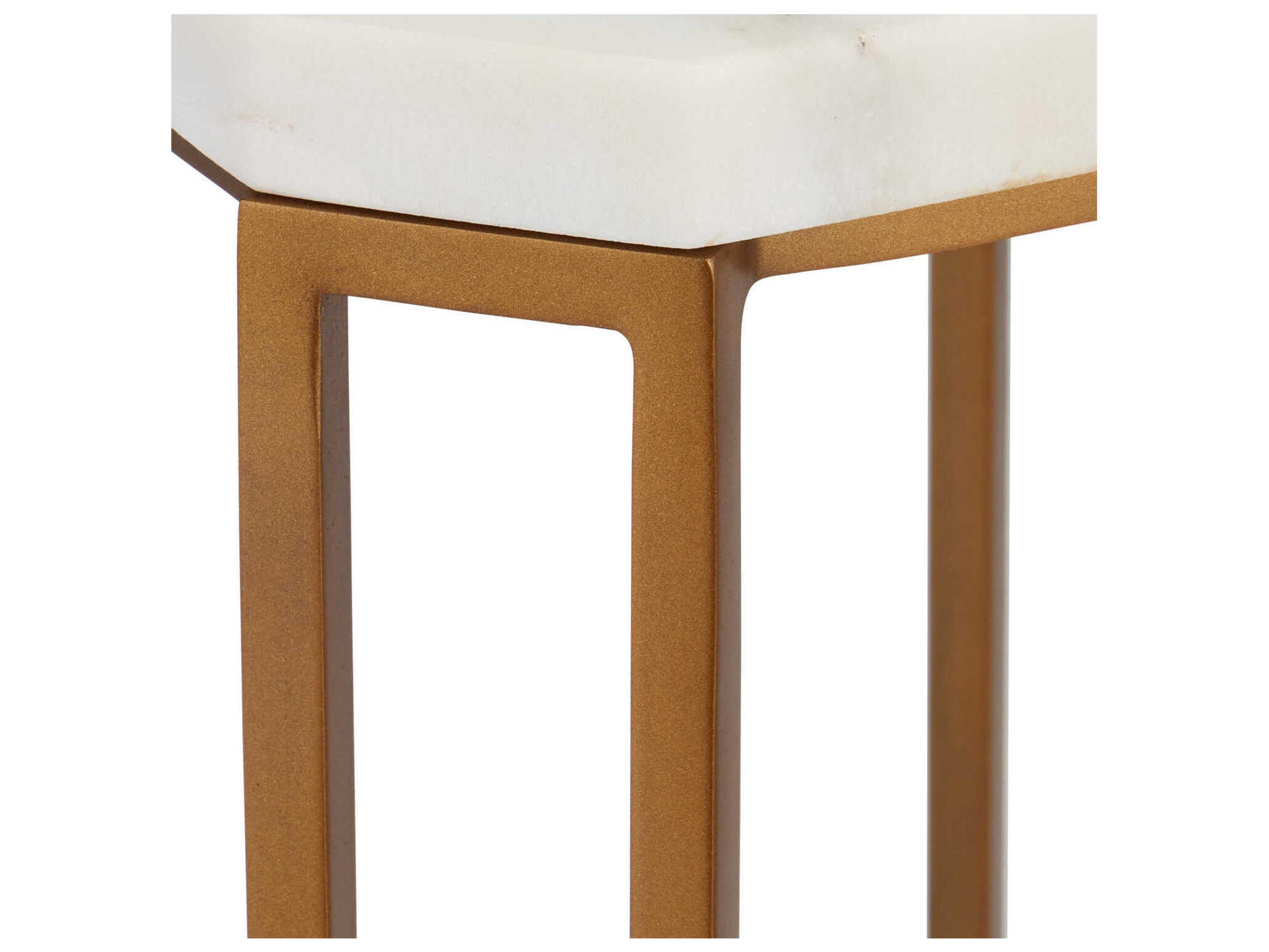 Currey & Company Ocho Square Marble White Antique Brass End Table