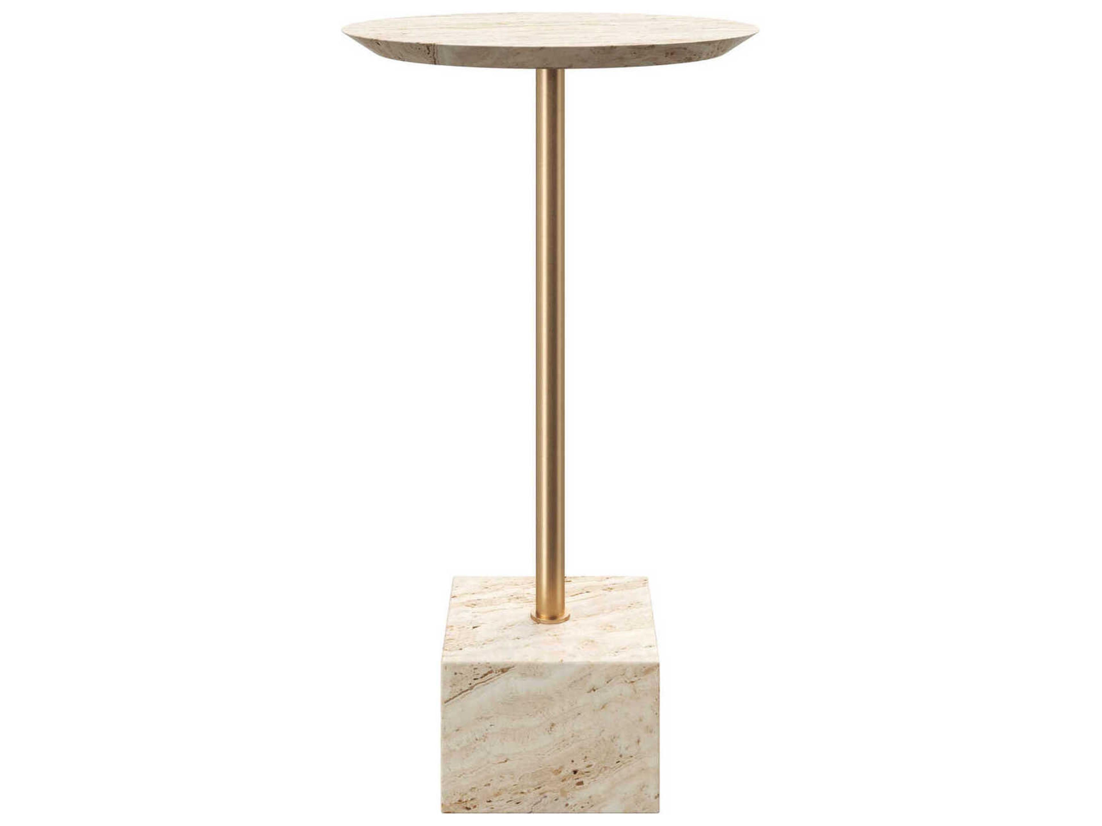 Currey & Company Prado Round Stone Natural Polished Brass End Table