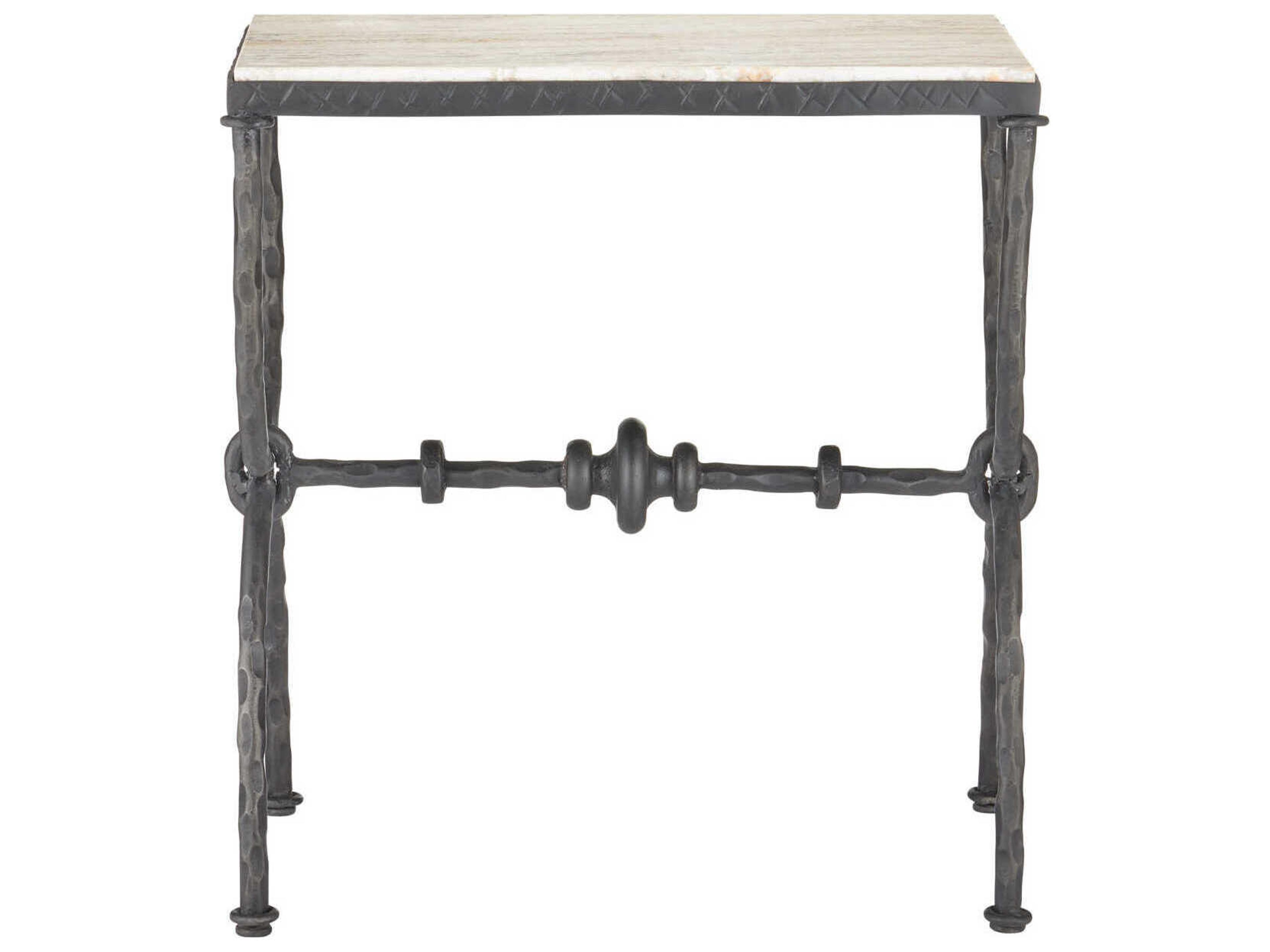 Currey & Company Agora White Travertine End Table