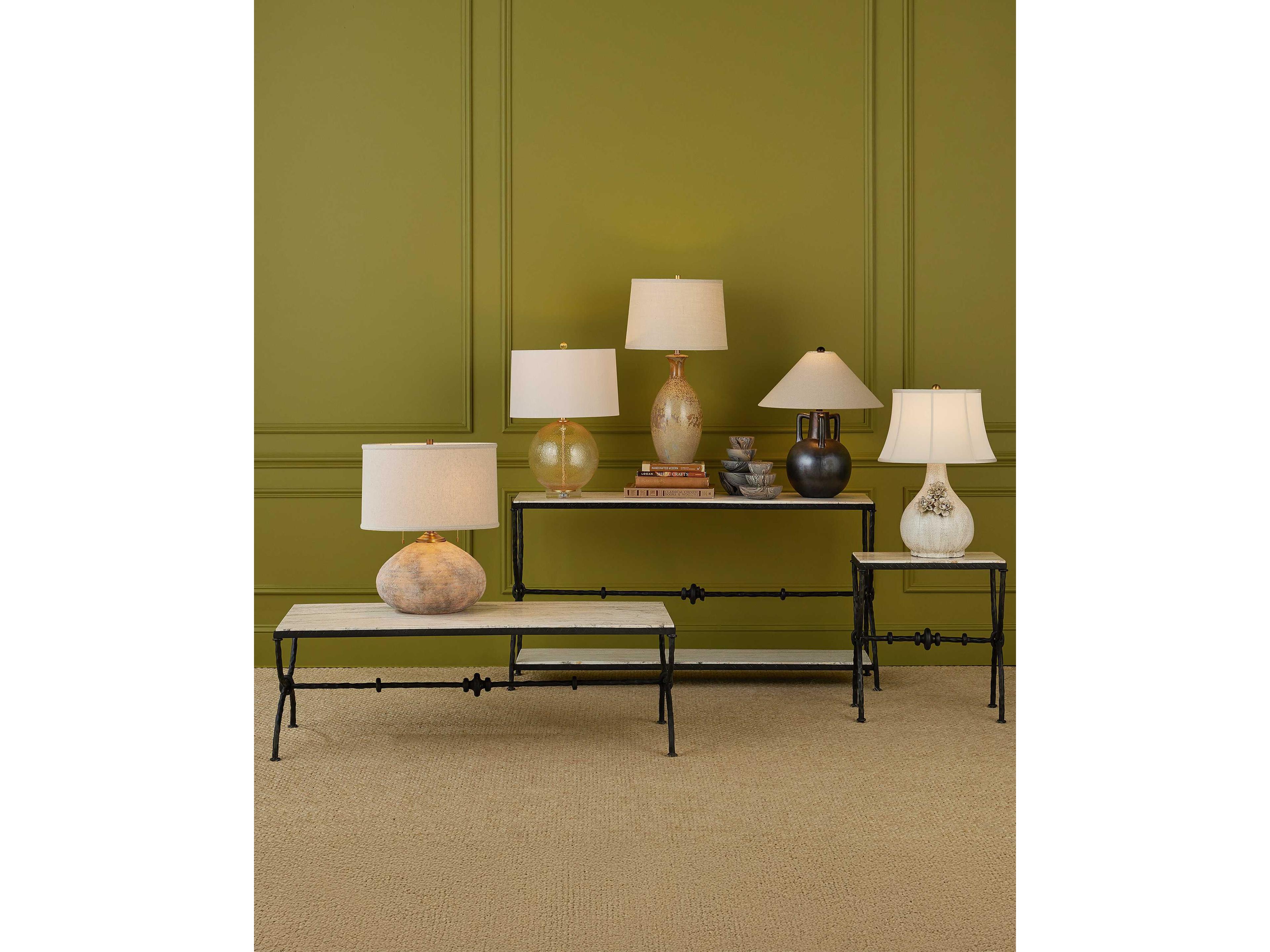 Currey & Company Agora White Travertine Console Table