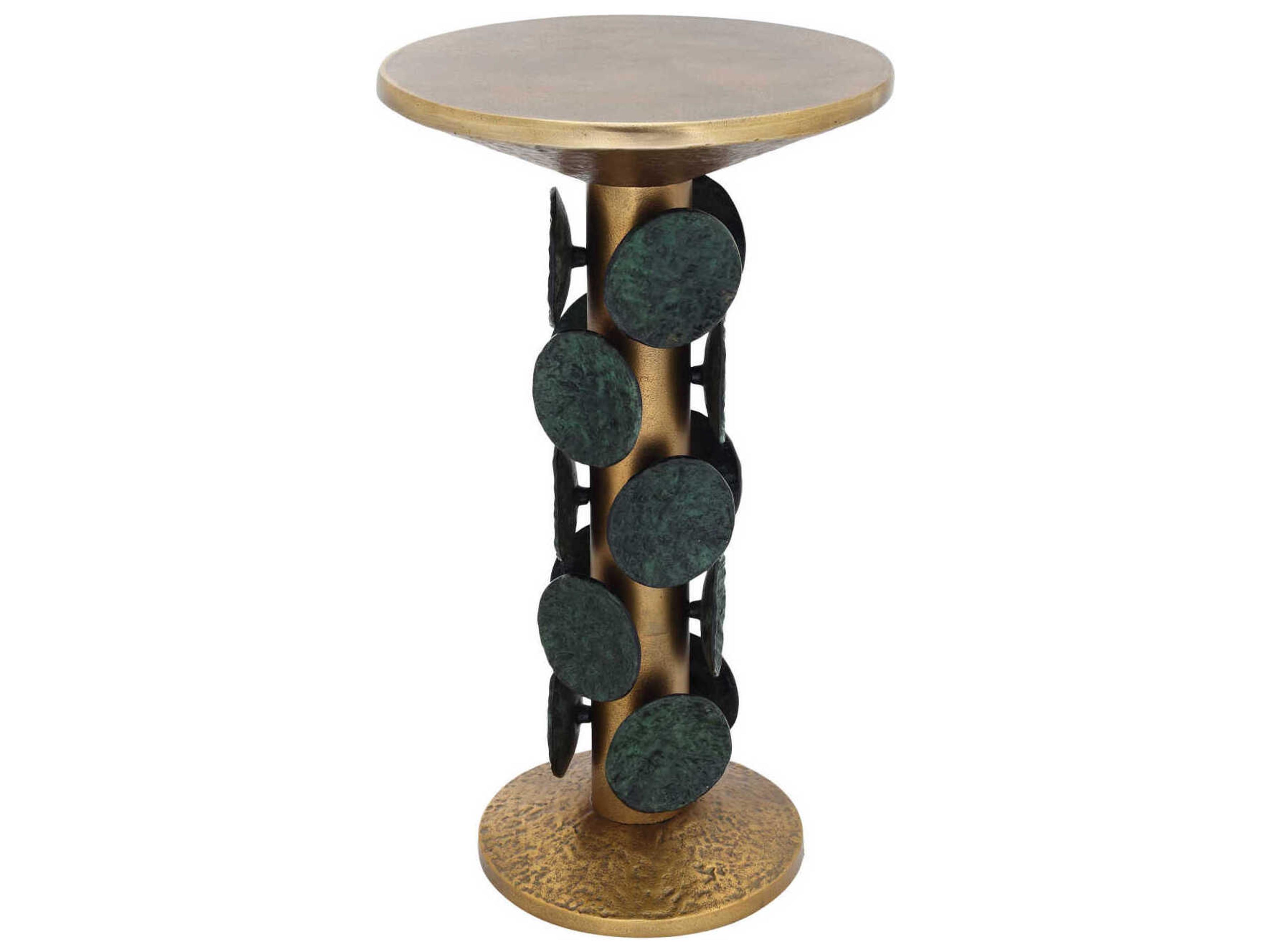 Currey & Company Nasturtium Round Metal Antique Brass Patina End Table