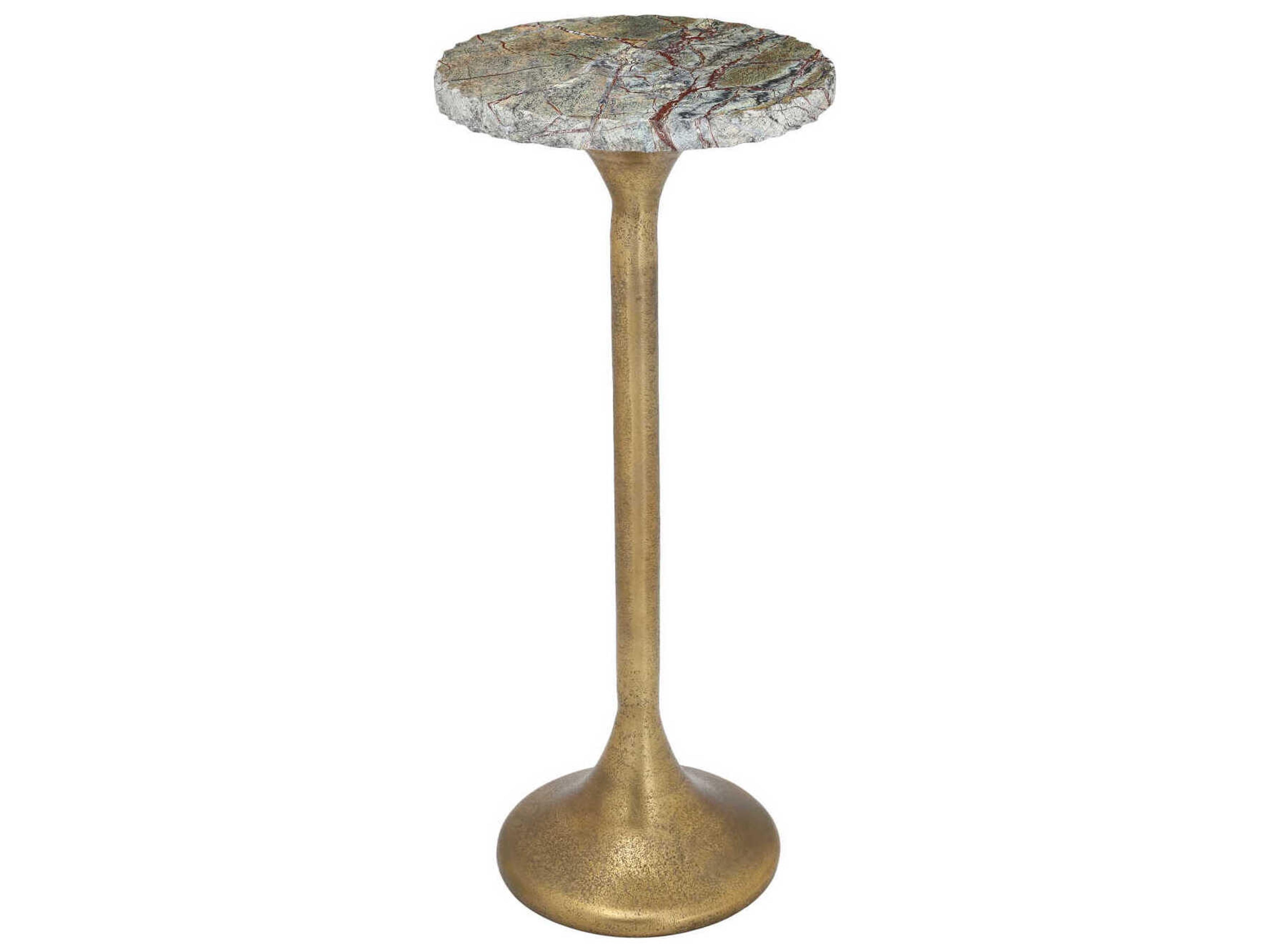 Currey & Company Wilderness Round Marble Antique Brass Natural End Table