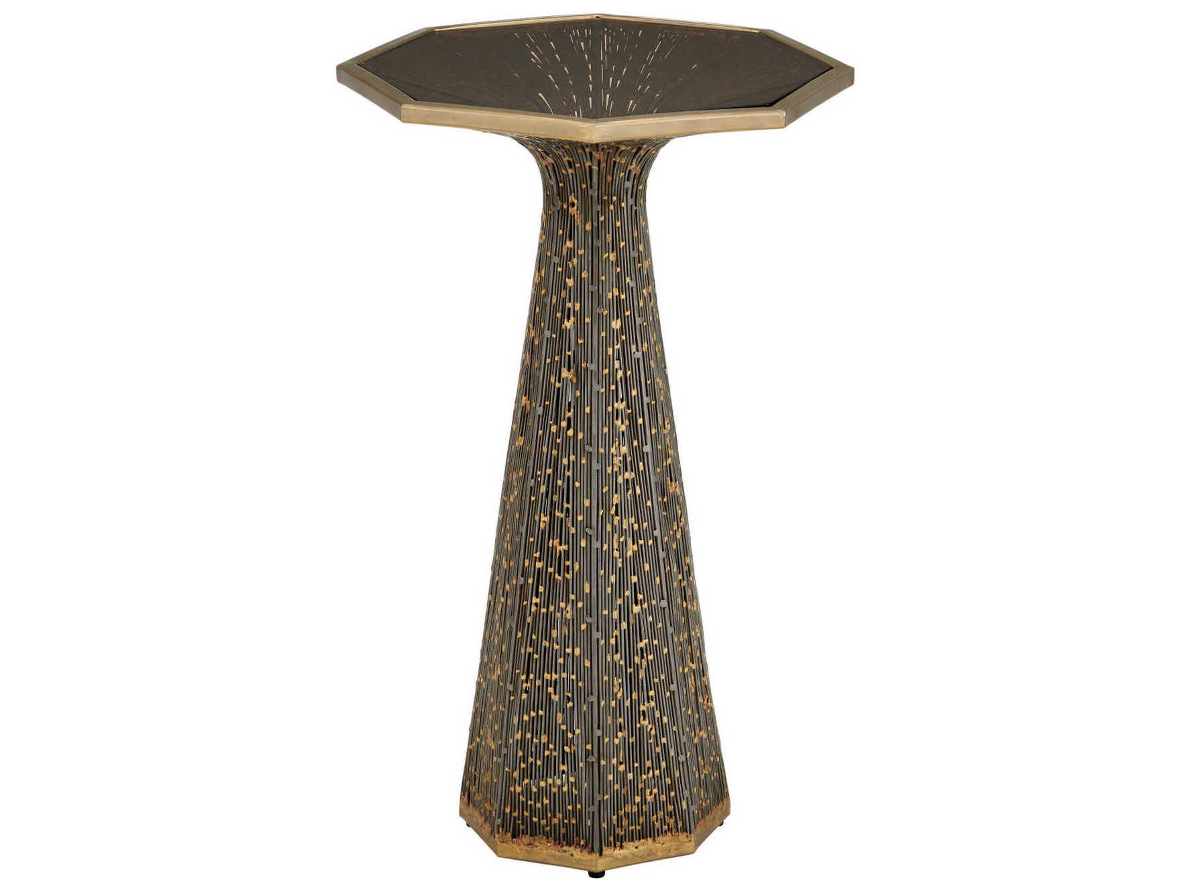 Castor Octagon Glass Iron Bronze Smoke End Table