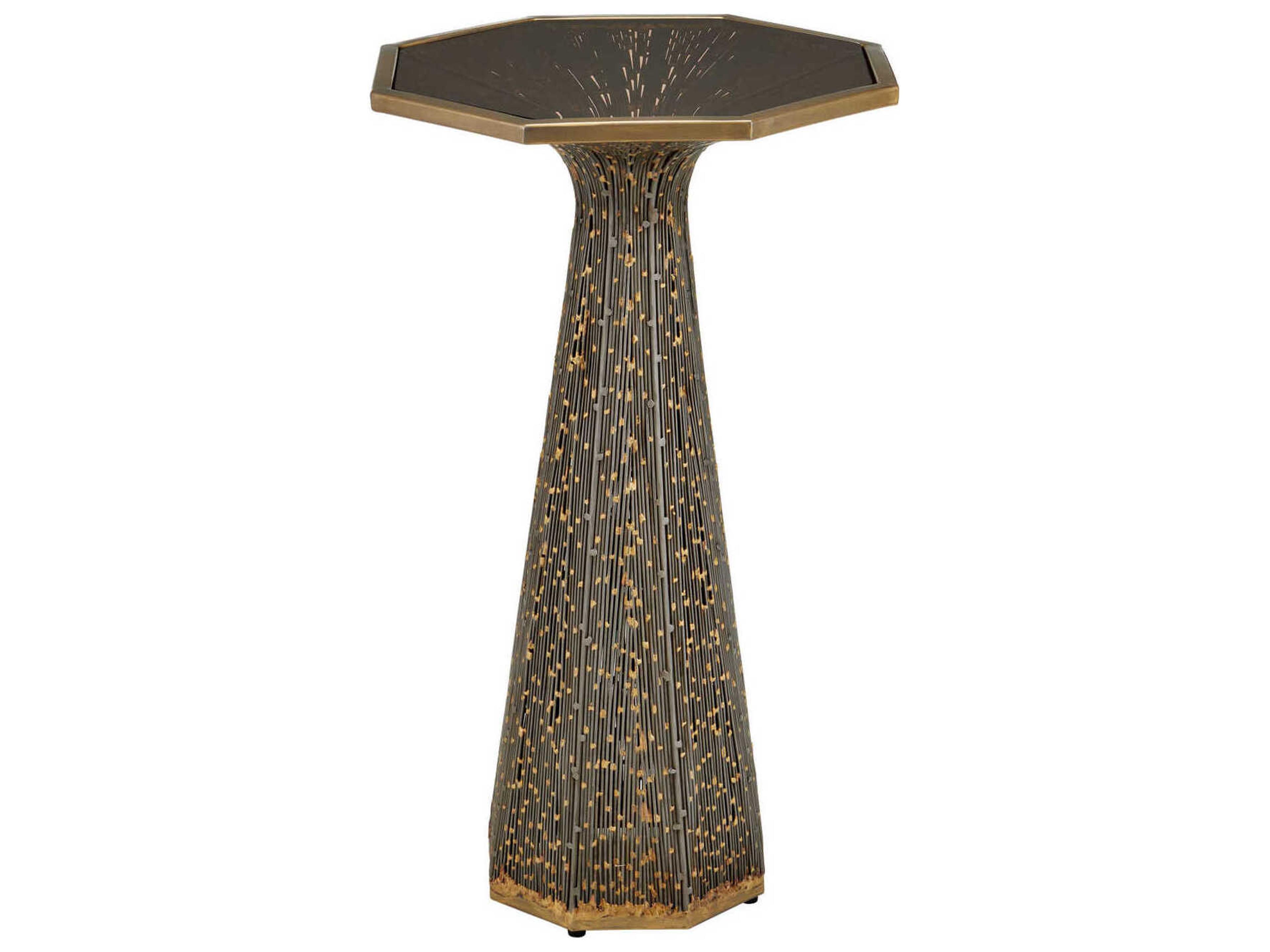 Currey & Company Castor Octagon Glass Iron Bronze Smoke End Table