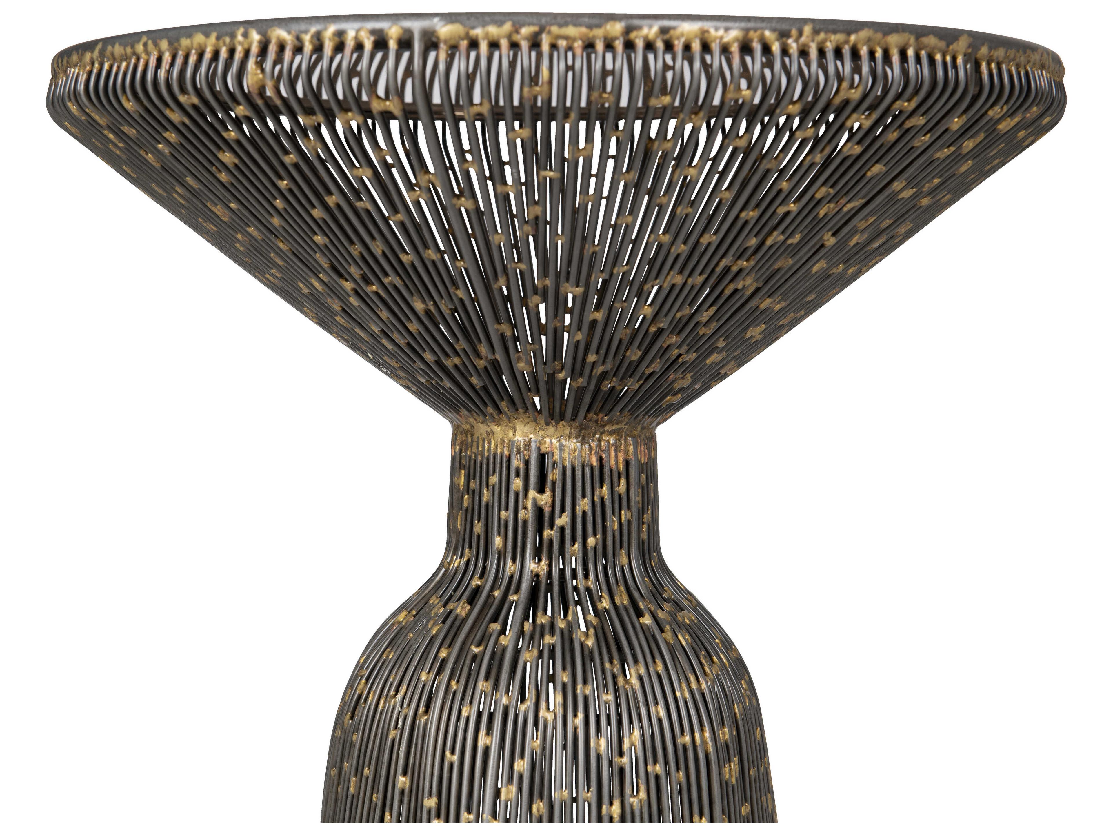 Currey & Company Canopus Round Glass Iron Bronze Smoke End Table
