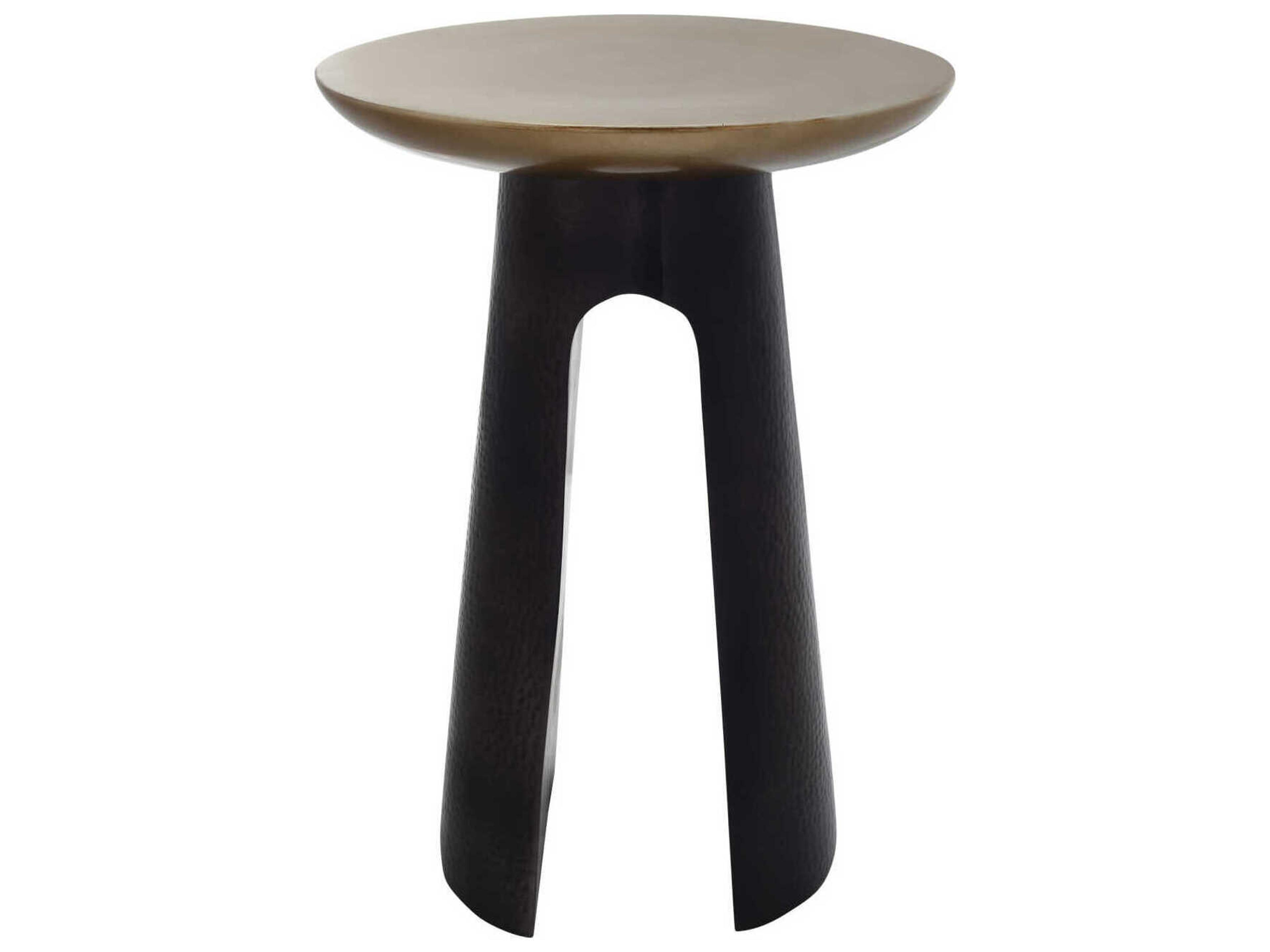 Currey & Company Pince Round Metal Black Nickel Antique Brass End Table