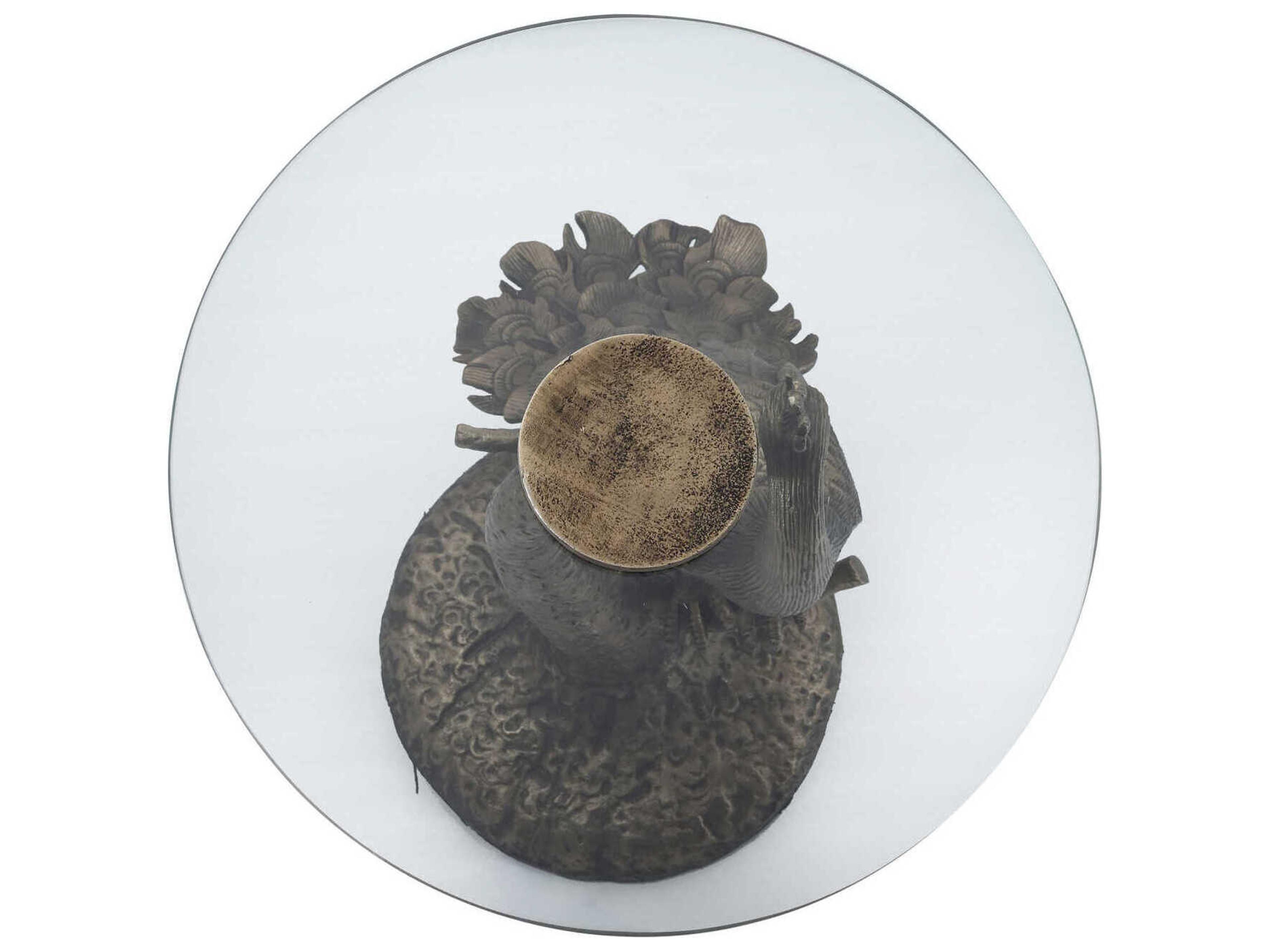 Currey & Company Paonne Round Glass Antique Gold Clear End Table